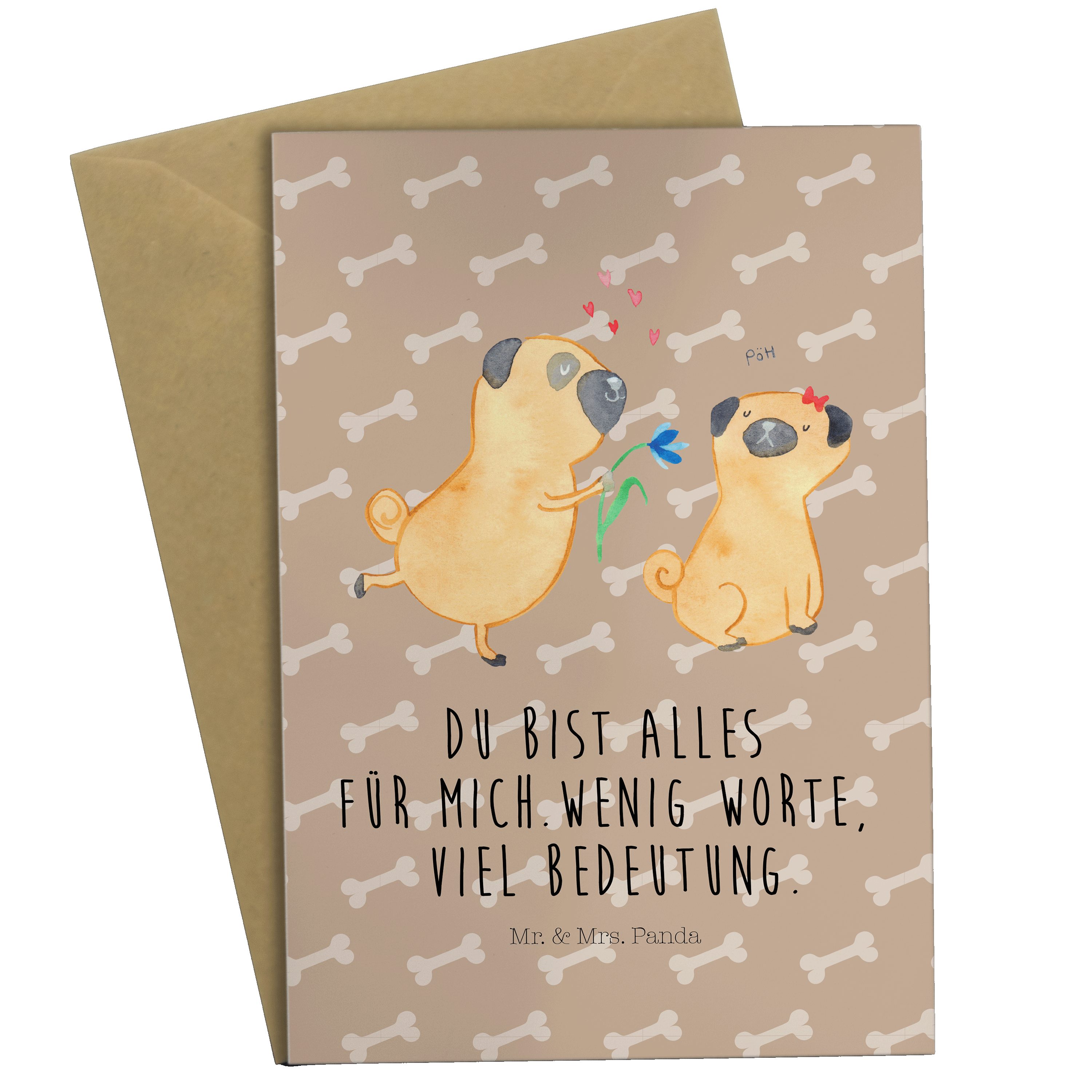 Mr. & Mrs. Panda Grußkarte Mops verliebt - Hundeglück - Geschenk, Hochzeitskarte, Glückwunschkar