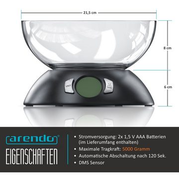 Arendo Küchenwaage, digital mit großer Schale, bis 5000g, LCD Display, Tara, Auto Off