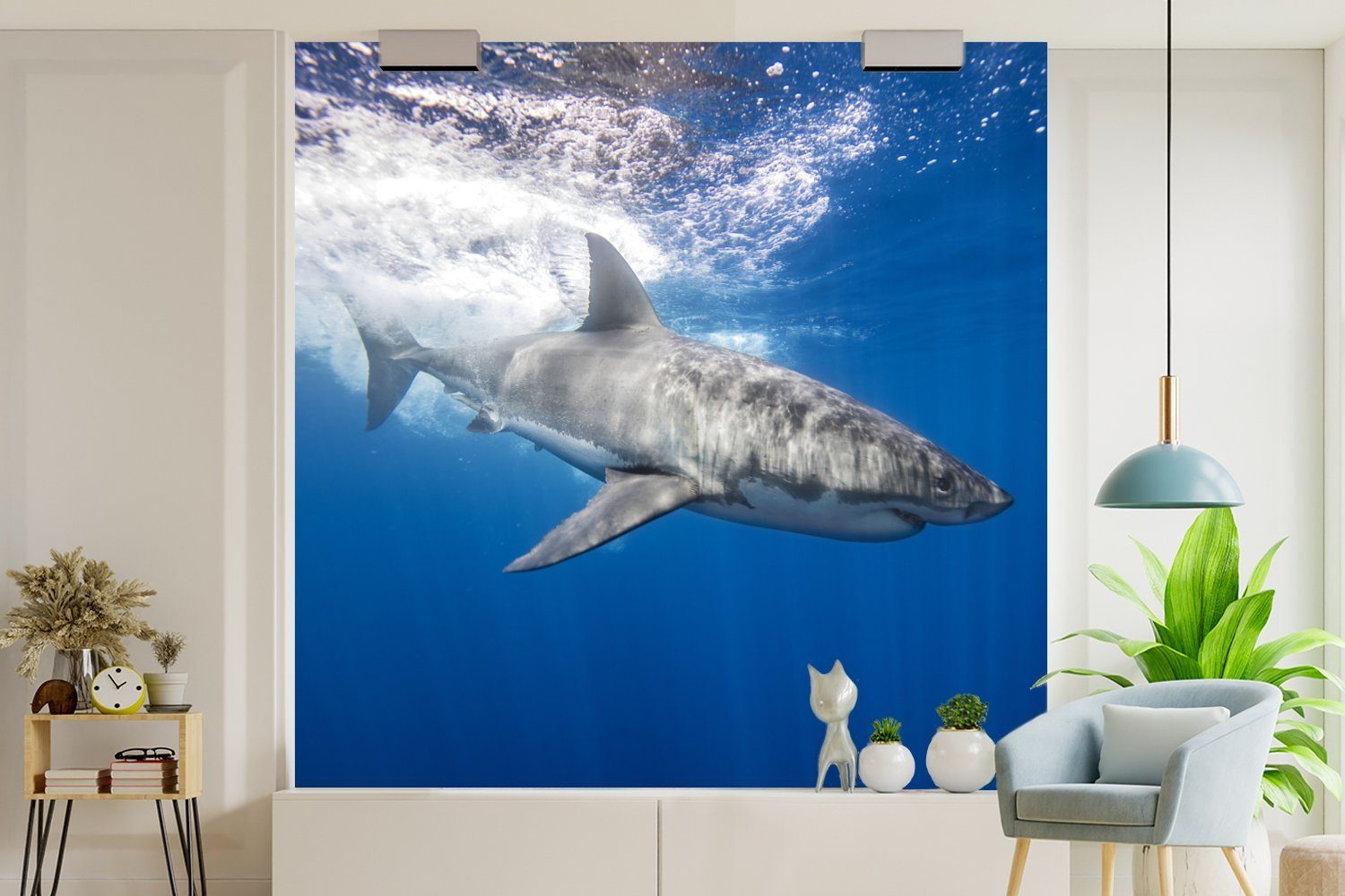 MuchoWow Fototapete Hai - Meer bedruckt, Tapete - oder Wasser, Wohnzimmer für Matt, Vinyl St), Schlafzimmer, Wandtapete (5