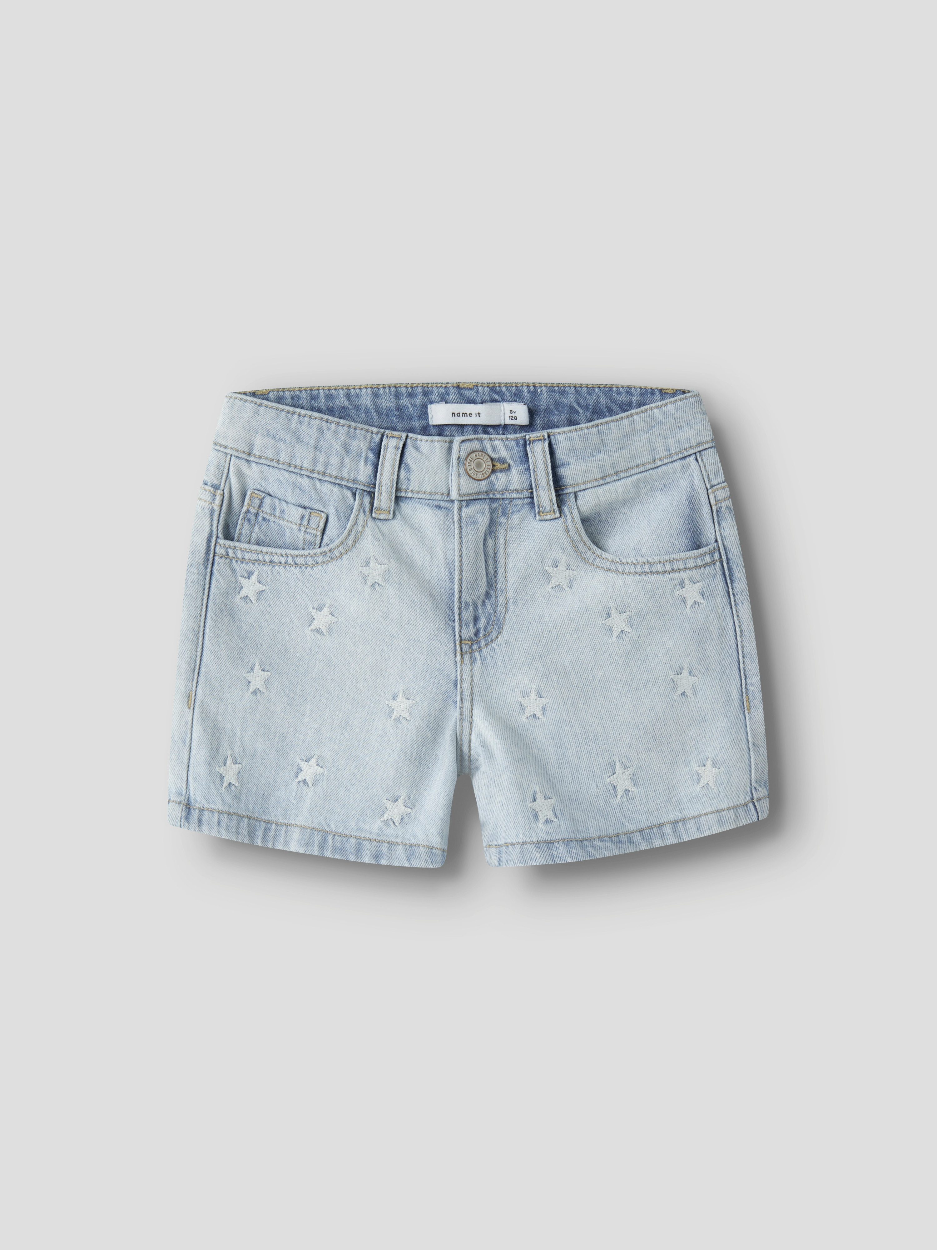 Name It Jeansshorts NKFBELLA REG DNM SHORTS 3674-BE NOOS Baumwolle, verstellbarer Bund, bestickte Details