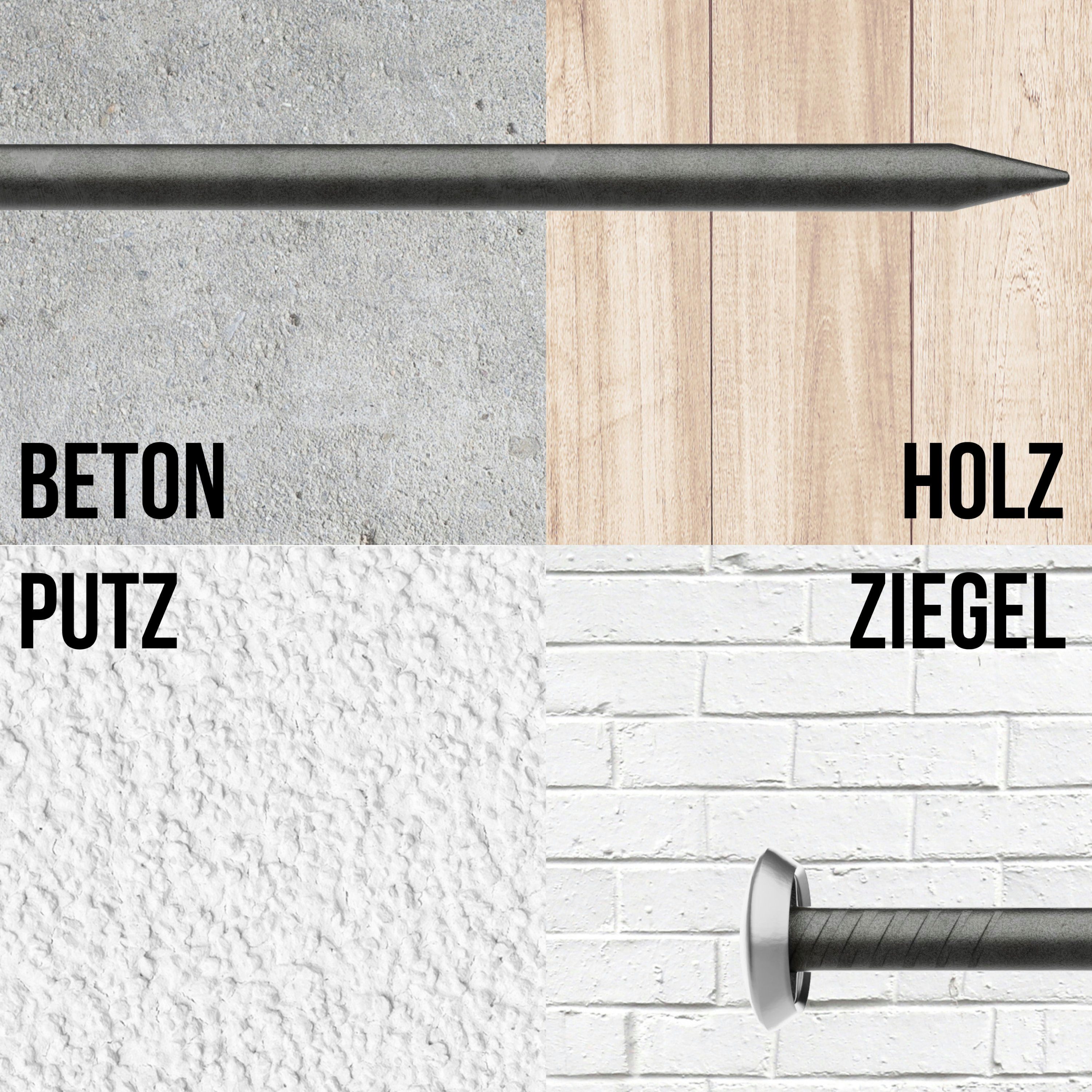FIXXIA Stahlnagel FIXXIA Stahlnägel mit Halter 50er Set Silber für Bilder und Betonwände – Bild 4 von 5