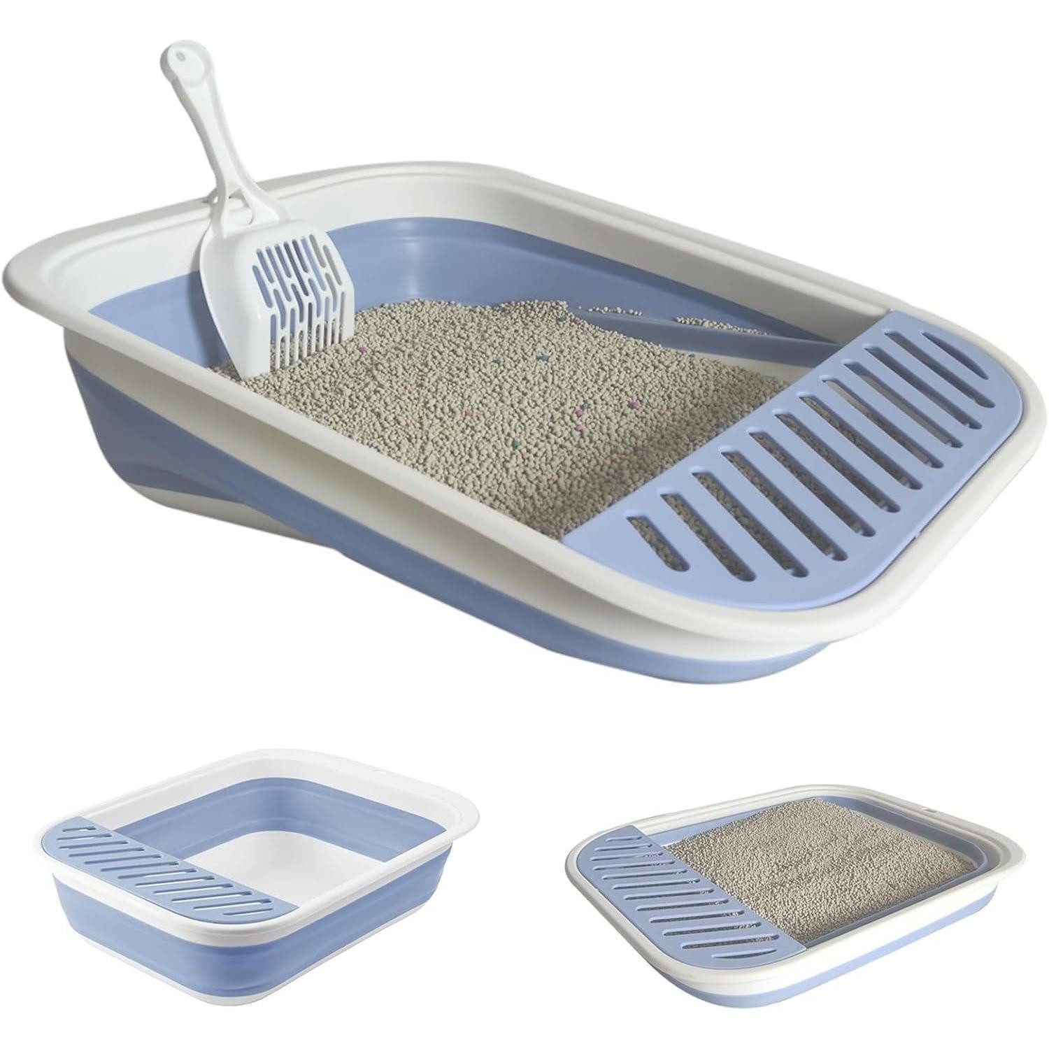 LuxusKollektion Katzentoilette Katzentoilette Groß Faltbar Blau Niedrig