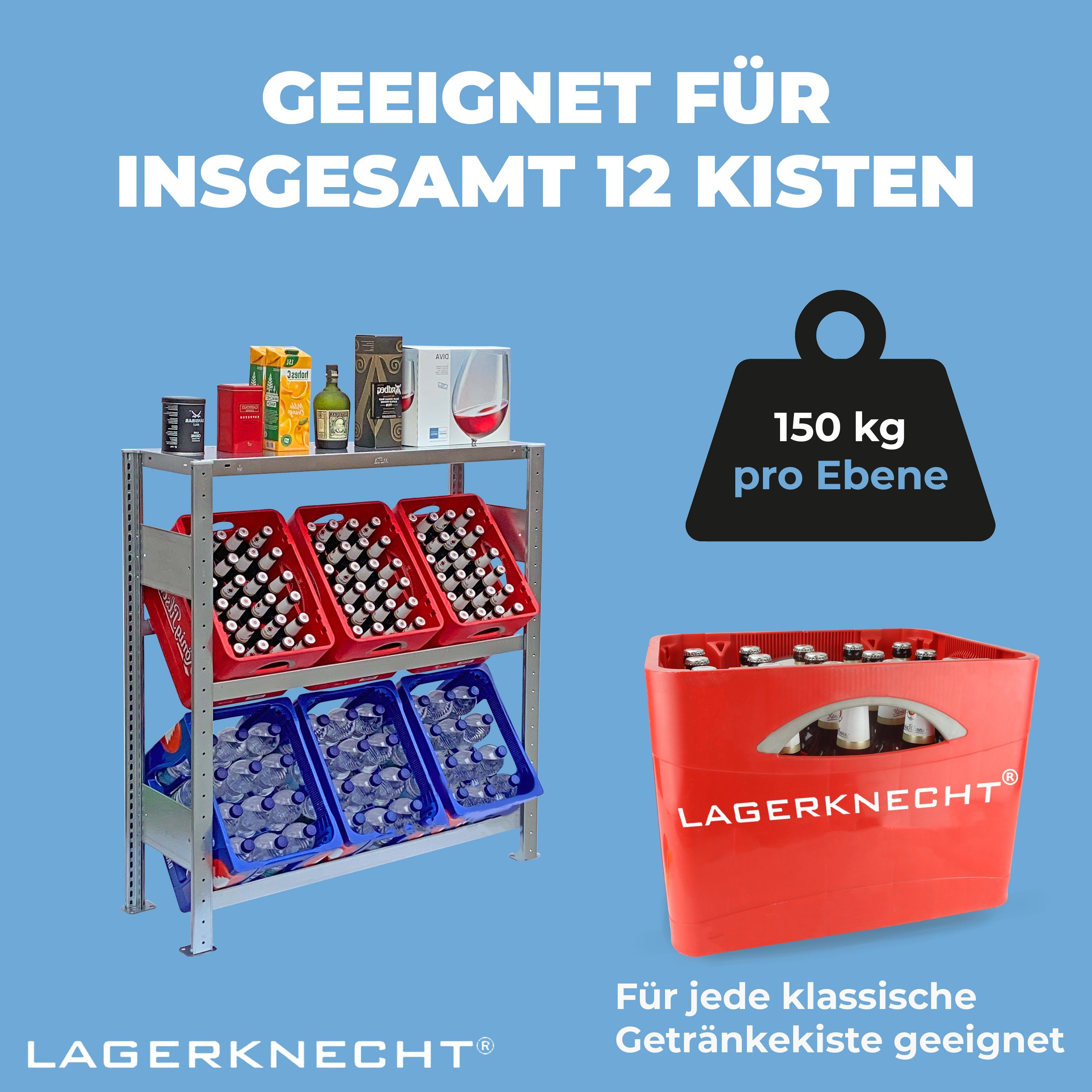 Lagerknecht Standregal Getränkekistenregal - Kistenregal Getränkeregal & 1 Regalboden 6 für made 115 Ebenen x100 Germany cm - in Kisten 2