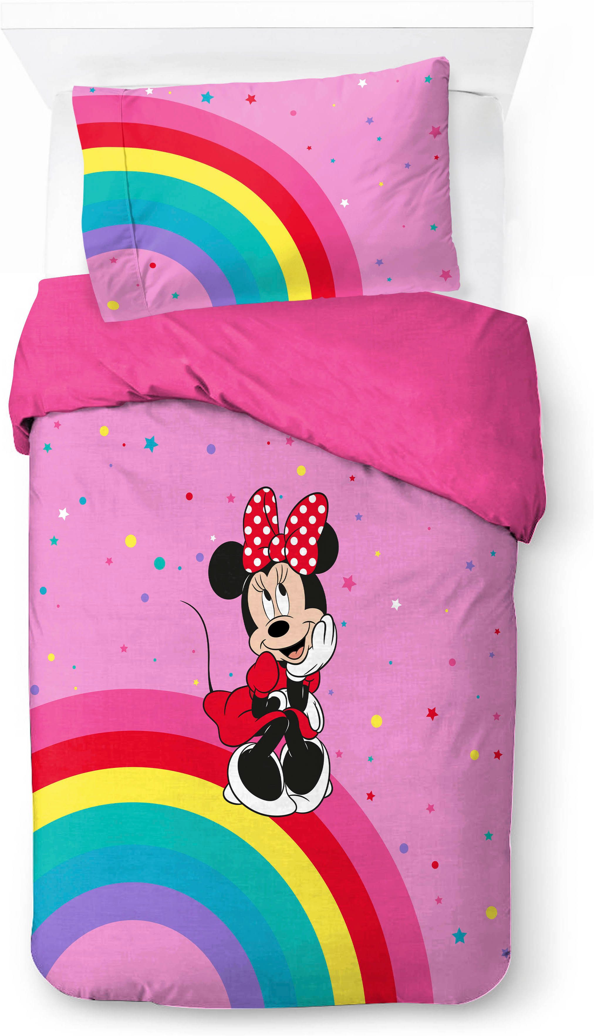 Disney Kinderbettwäsche Minnie Mouse Rainbow, Linon, 2 teilig, 100% Baumwolle