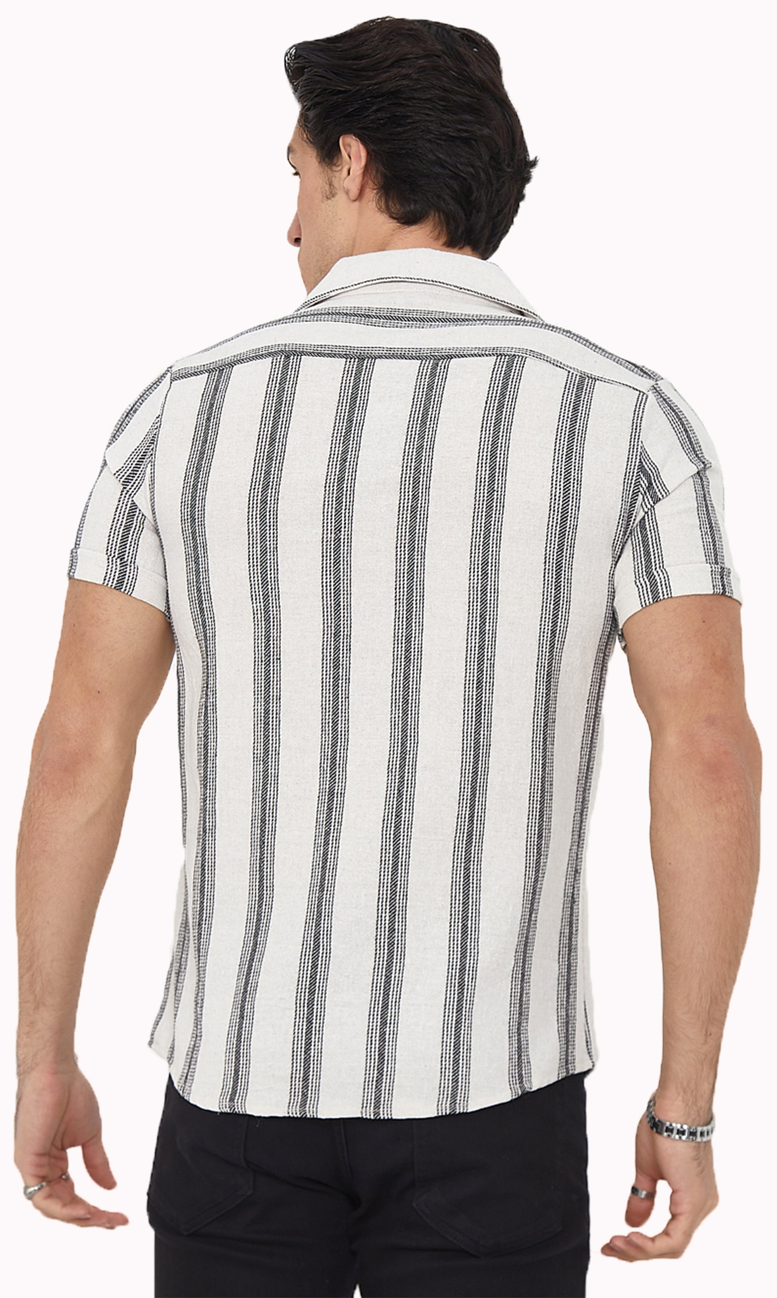 Megaman Jeans Kurzarmhemd Herren Kurzarm-Hemd Sommer Leinen-Optik Premium