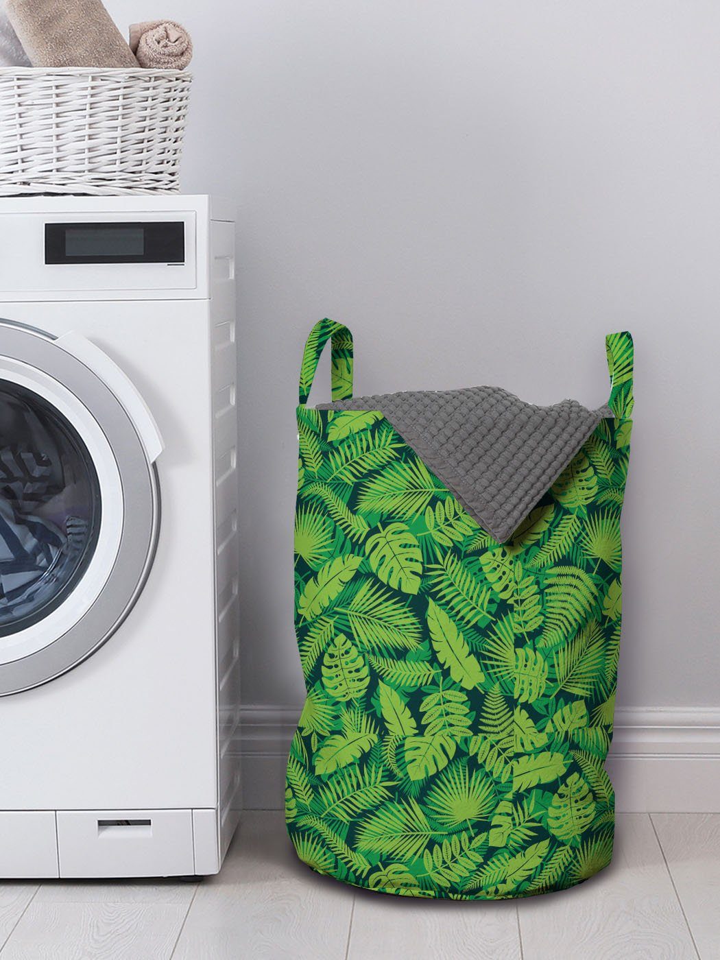 Blätter Kordelzugverschluss Tropic mit für Griffen Wäschekorb Waschsalons, Dschungel-Laub Wäschesäckchen Abakuhaus Hawaii