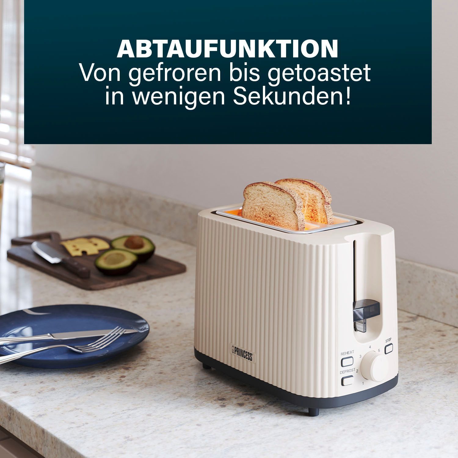 PRINCESS Toaster Princess 142337 Toaster Wave – Stilvolles Design – leistungsstarker un, 2 kurze Schlitze, für 2 Scheiben, 930 W, Wave, 7 Stufen, Krümelschublad – Bild 5 von 5