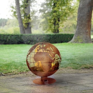 esschert design Feuerschale Feuerball 58x56x66cm in Rost Optik "Weltkugel" in braun aus Weichstahl, (1 Feuerball)