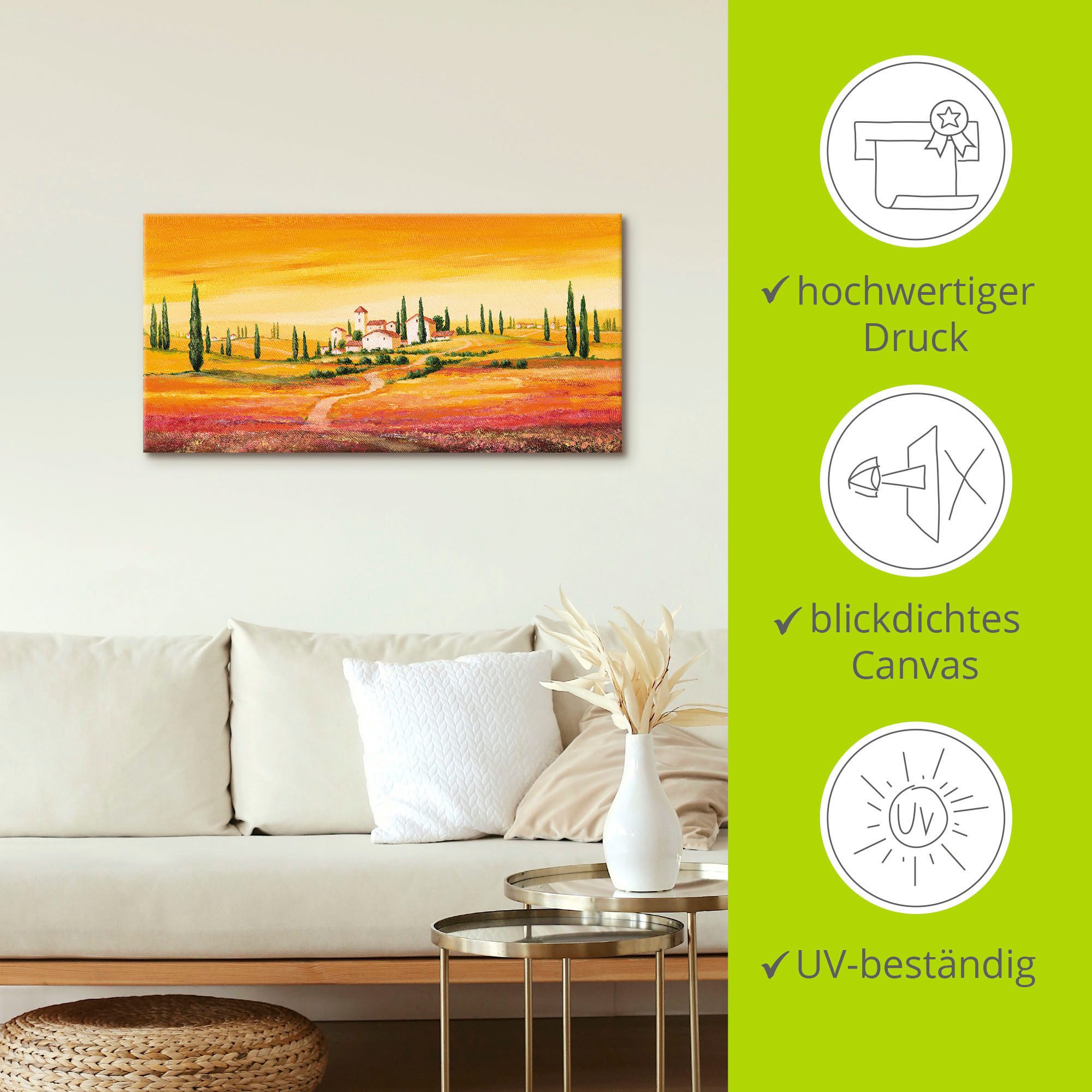 Artland Wandbild Traumhafte toskanische Landschaft, Europa (1 St), als Alubild, Leinwandbild in verschied. Größen