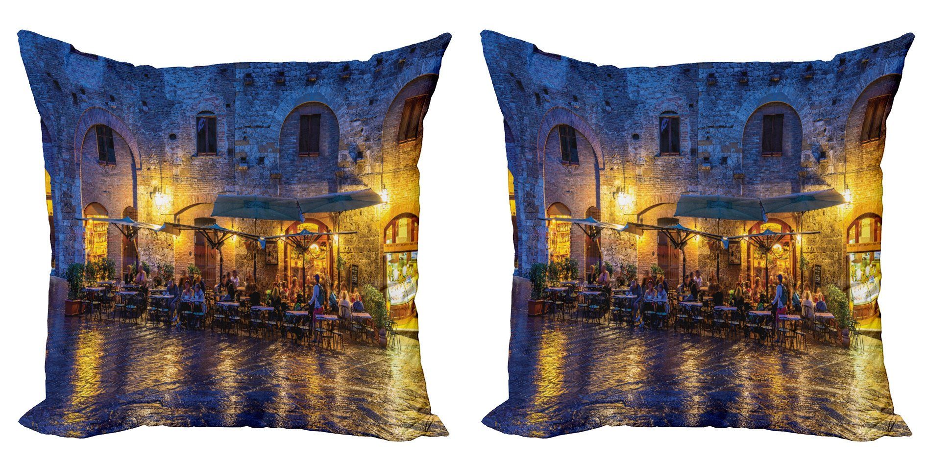 Kissenbezüge Modern (2 Stück), Stadt Accent Häuser Abakuhaus Italien Digitaldruck, Nachtansicht Doppelseitiger Alte