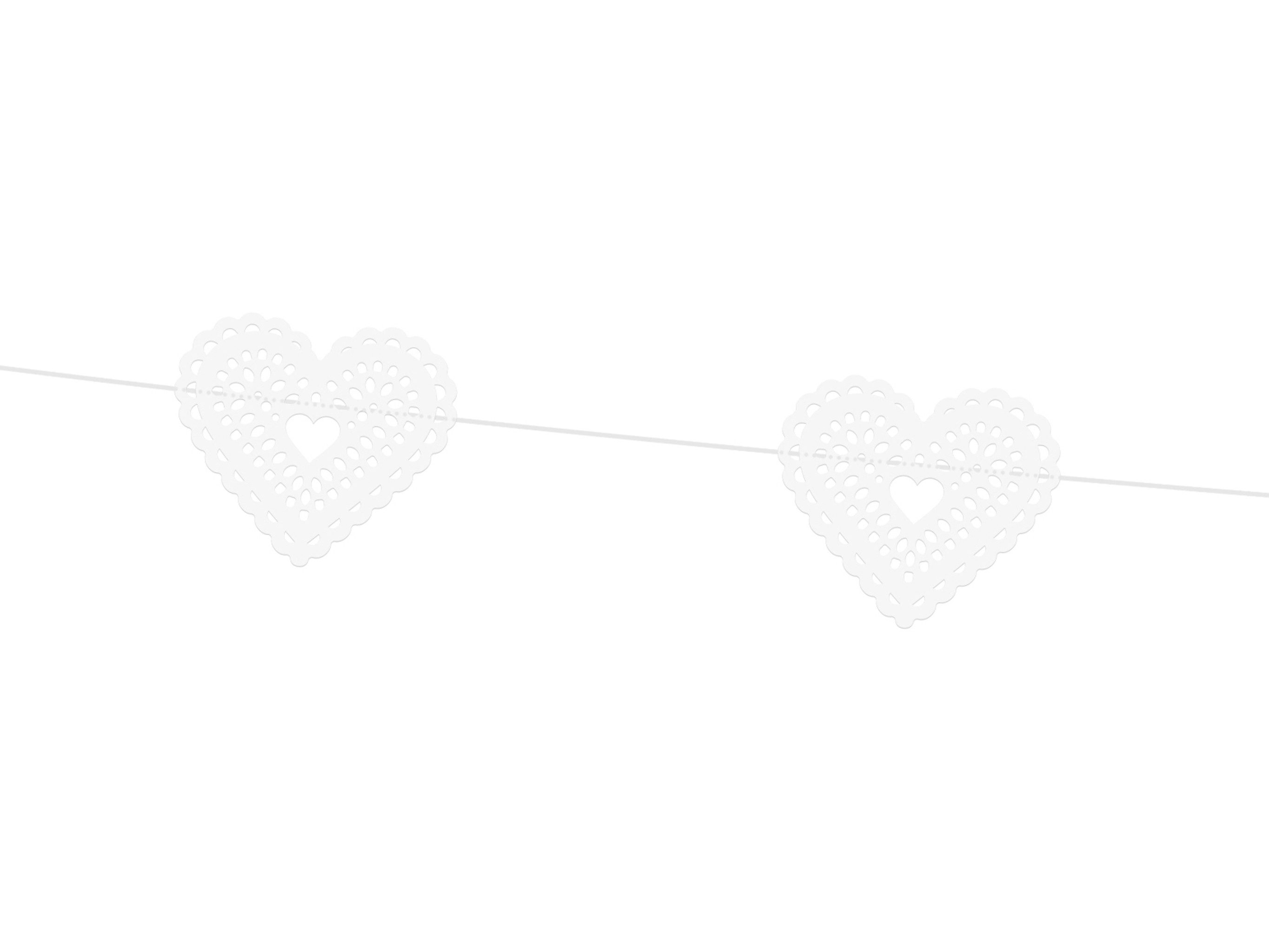 partydeco Girlande, Girlande mit Herzen 1,8m Papiergirlande Weiß