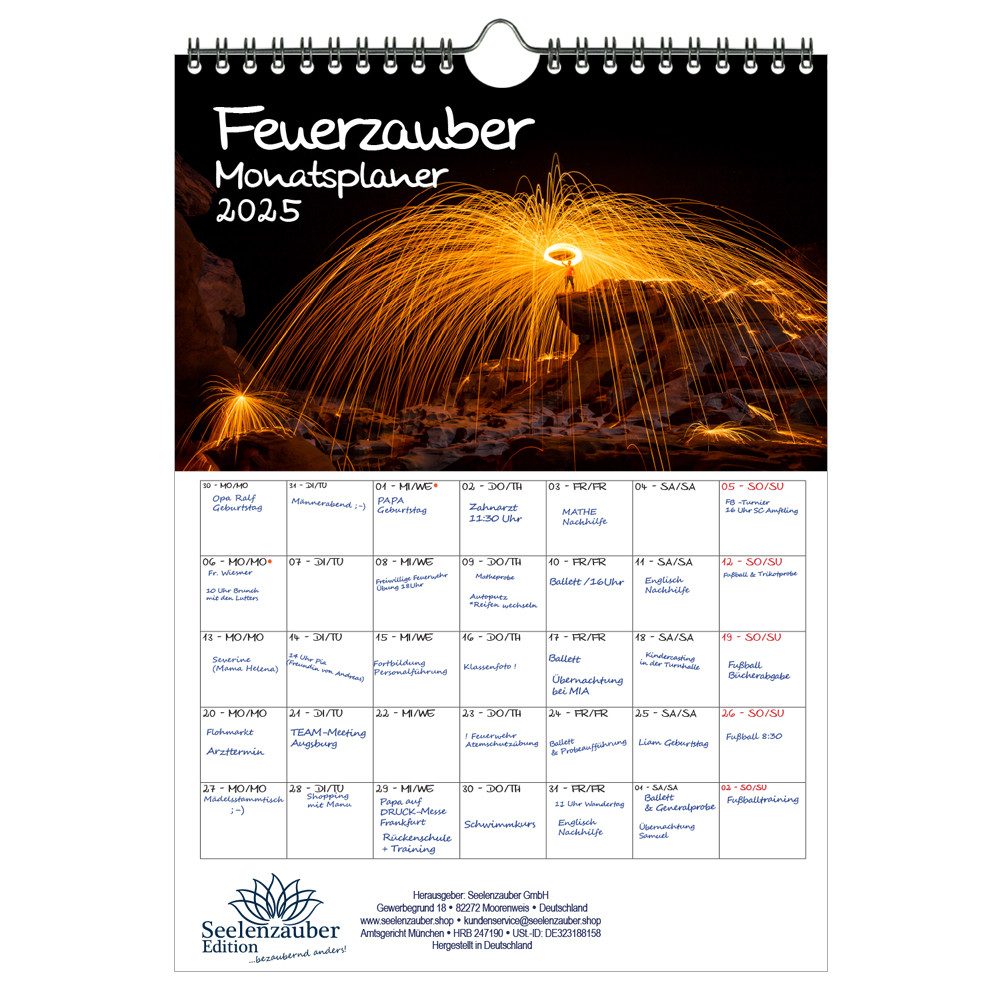 Seelenzauber Wandkalender Feuerzauber Wand Planer Kalender für 2025