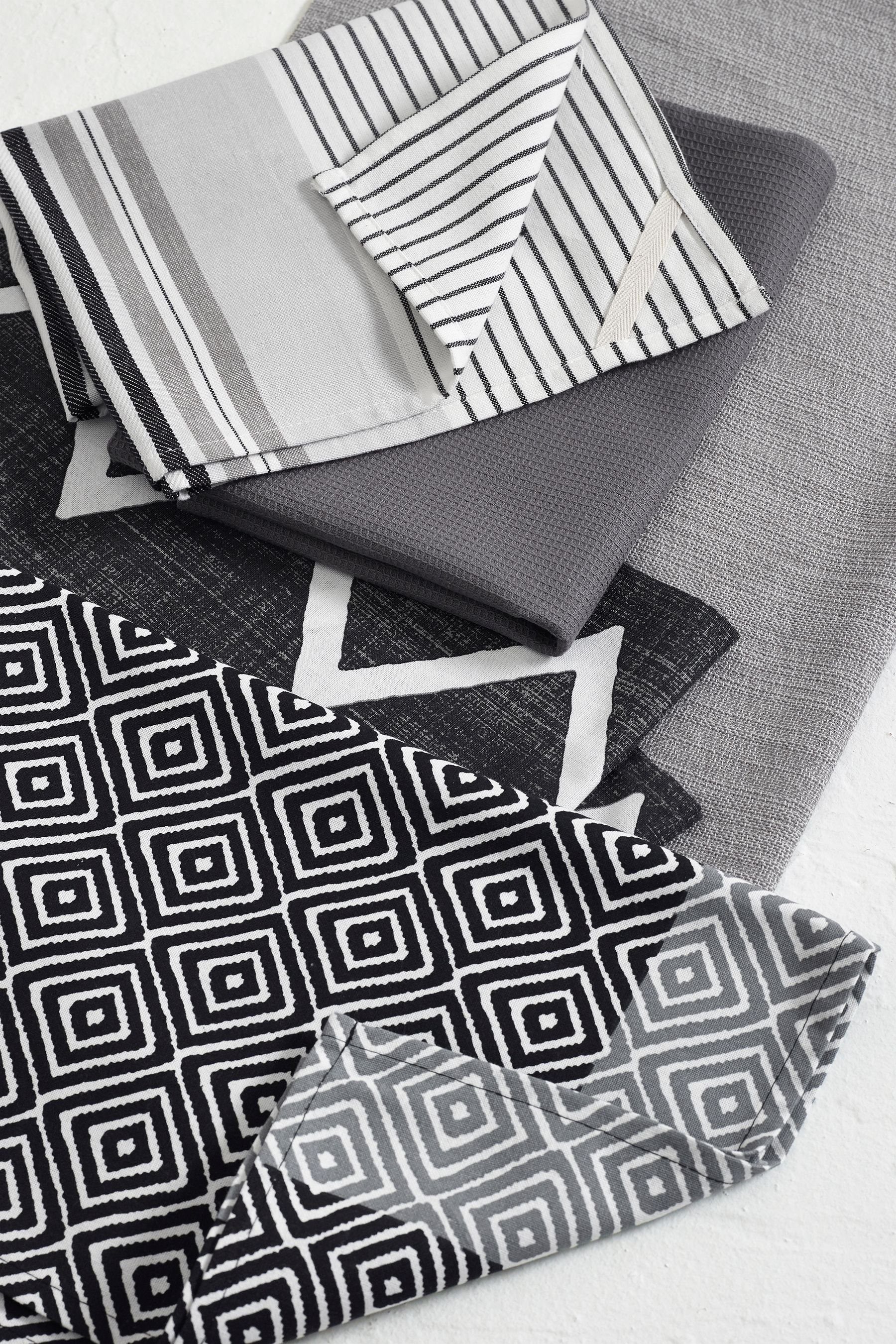 Next Geschirrtuch Geschirrtücher in Grau mit Geomuster, 5er-Set, (5-tlg) günstig online kaufen