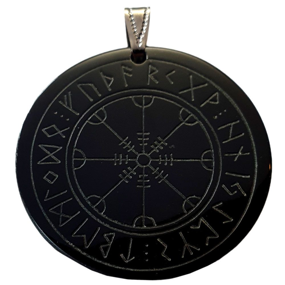 Valentinstagsgeschenk HOPLO Kettenanhänger Wikinger-Kompass im Runenkreis Horn Schmuck Anhänger 35 mm, silberfarben