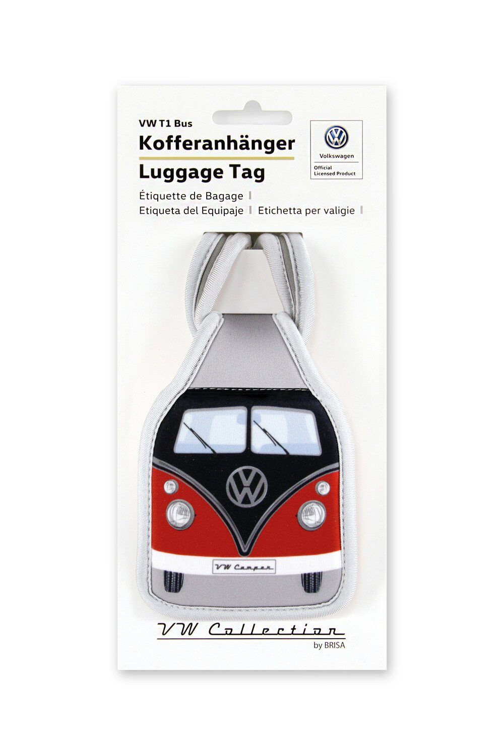 VW Collection by BRISA Gepäckanhänger Kofferanhänger Volkswagen Bulli Adressanhänger Design für Bus VW Robuster Rot/Schwarz im T1 Reisen