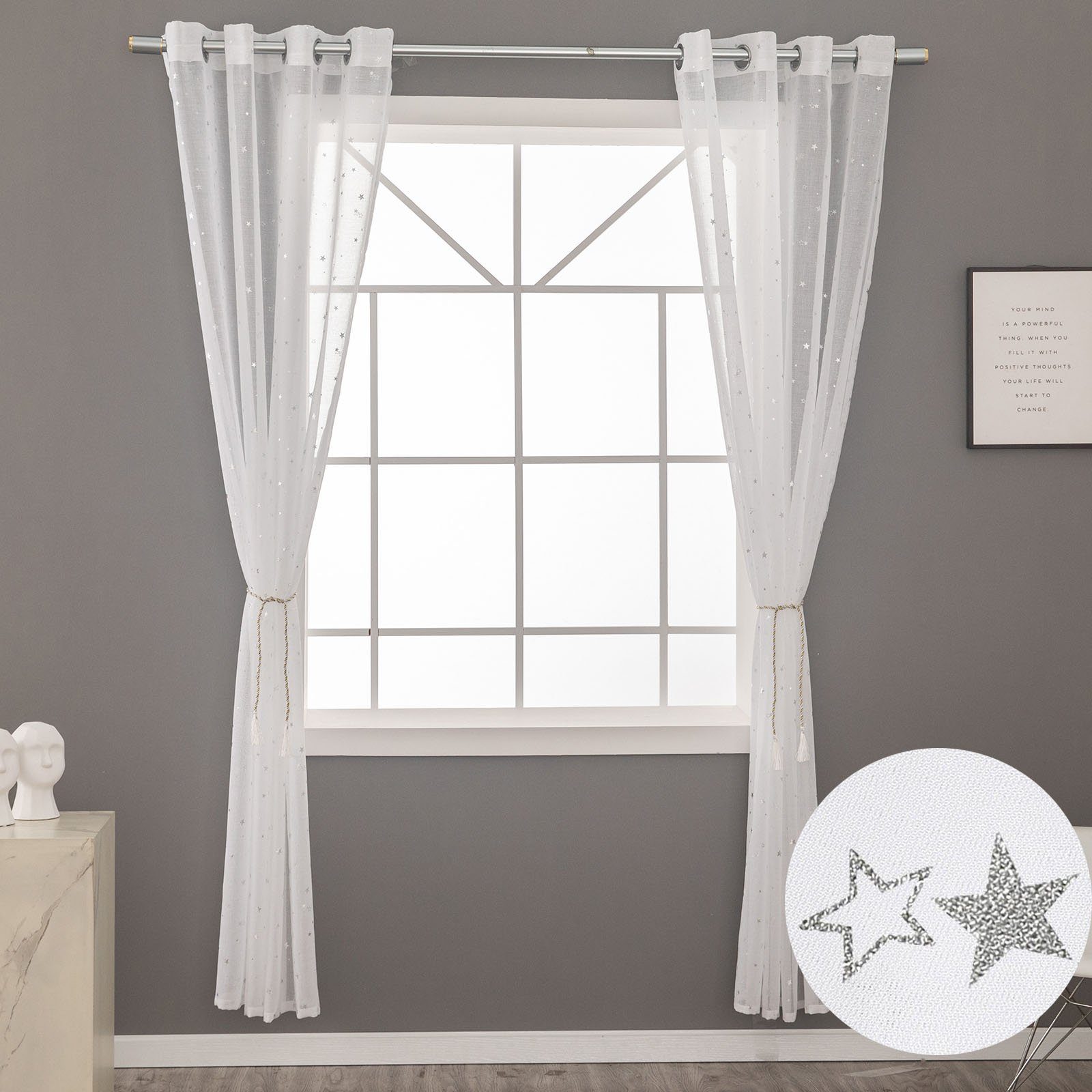 BTTO Gardine Vorhang Glitzer Sternen,Ösen,Transparent,Kinderzimmer Deko,Polyester, B×H: 132x160cm; 132x213cm; 132x244cm,Применитьgardinen