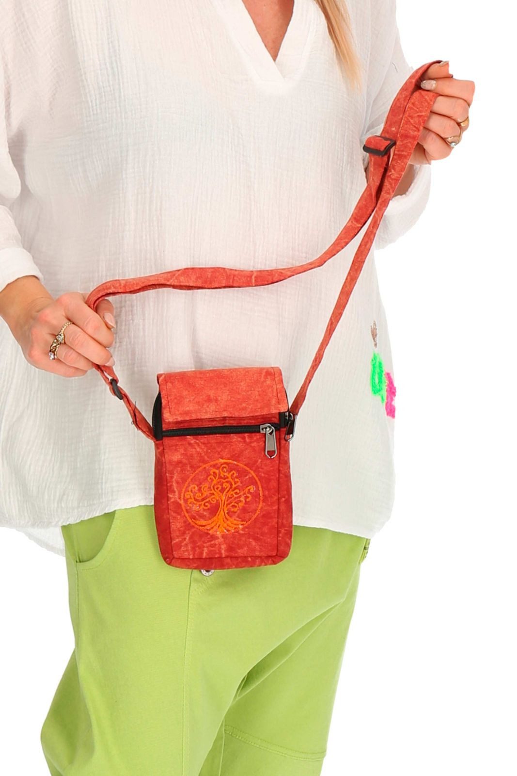 KUNST UND MAGIE Schultertasche Handytasche Brustbeutel Hippie Crossbody Bag Hand Tasche Passportbag