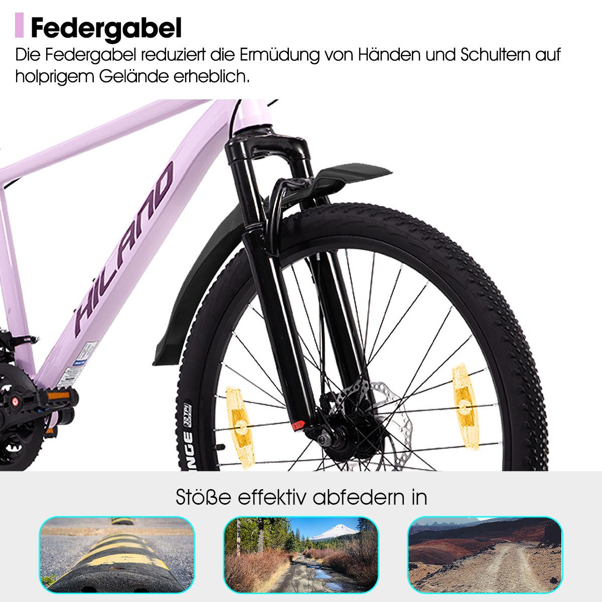 HILAND Mountainbike 27,5 Zoll Herren und Damen MTB mit Aluminiumrahmen, 21 Gang,Aluminiumrahmen, Doppelscheibenbremsen, Gefederter Vordergabel