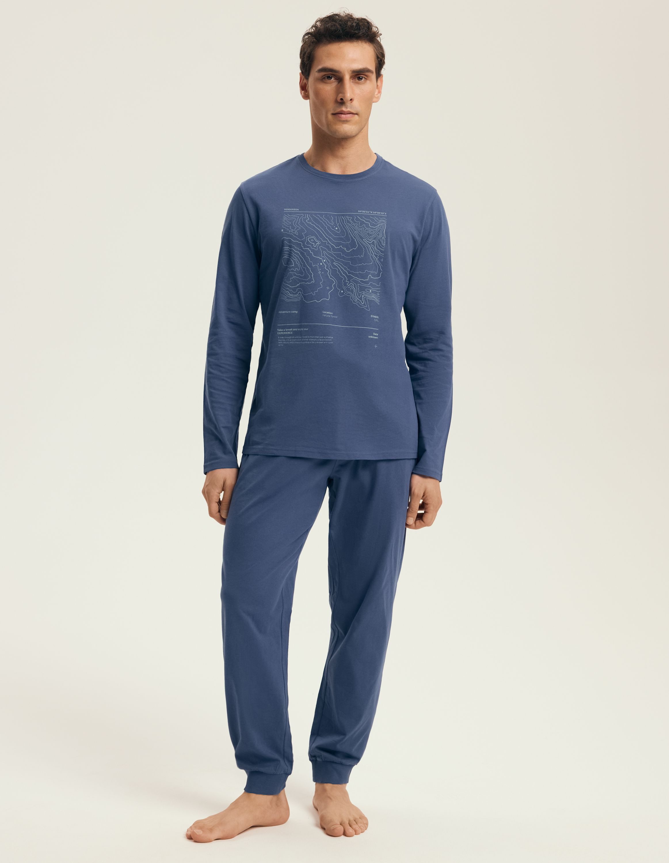 Henderson Schlafanzug Schlafanzug Langarm Rundhalsausschnitt Joggerhose Baumwolle Local (2 tlg)