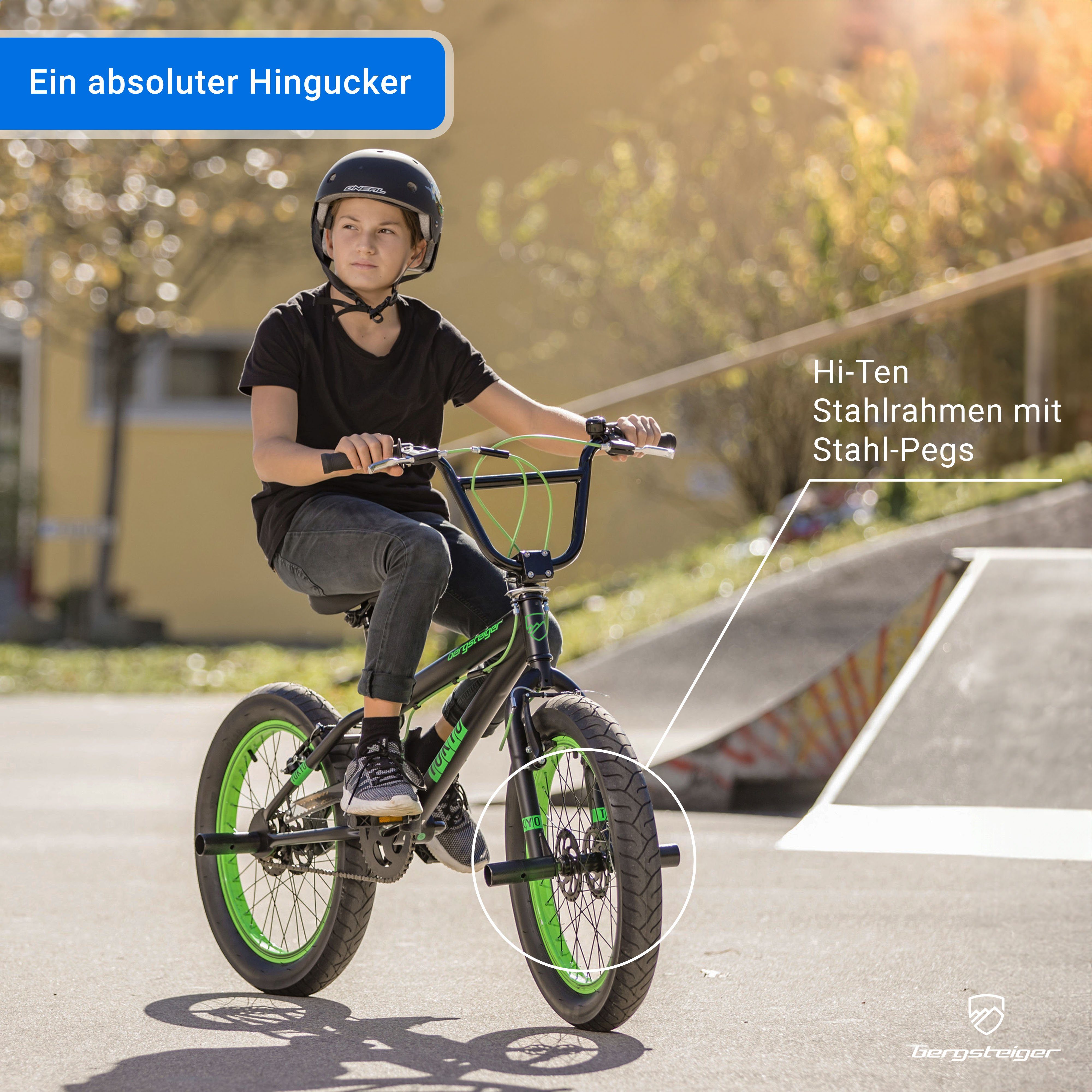 bergsteiger BMX-Rad Tokyo 20 Zoll, Fatbike, 360° Rotor-System, Mädchen, Jungen, 1 Gang, V-Bremsen, Freestyle