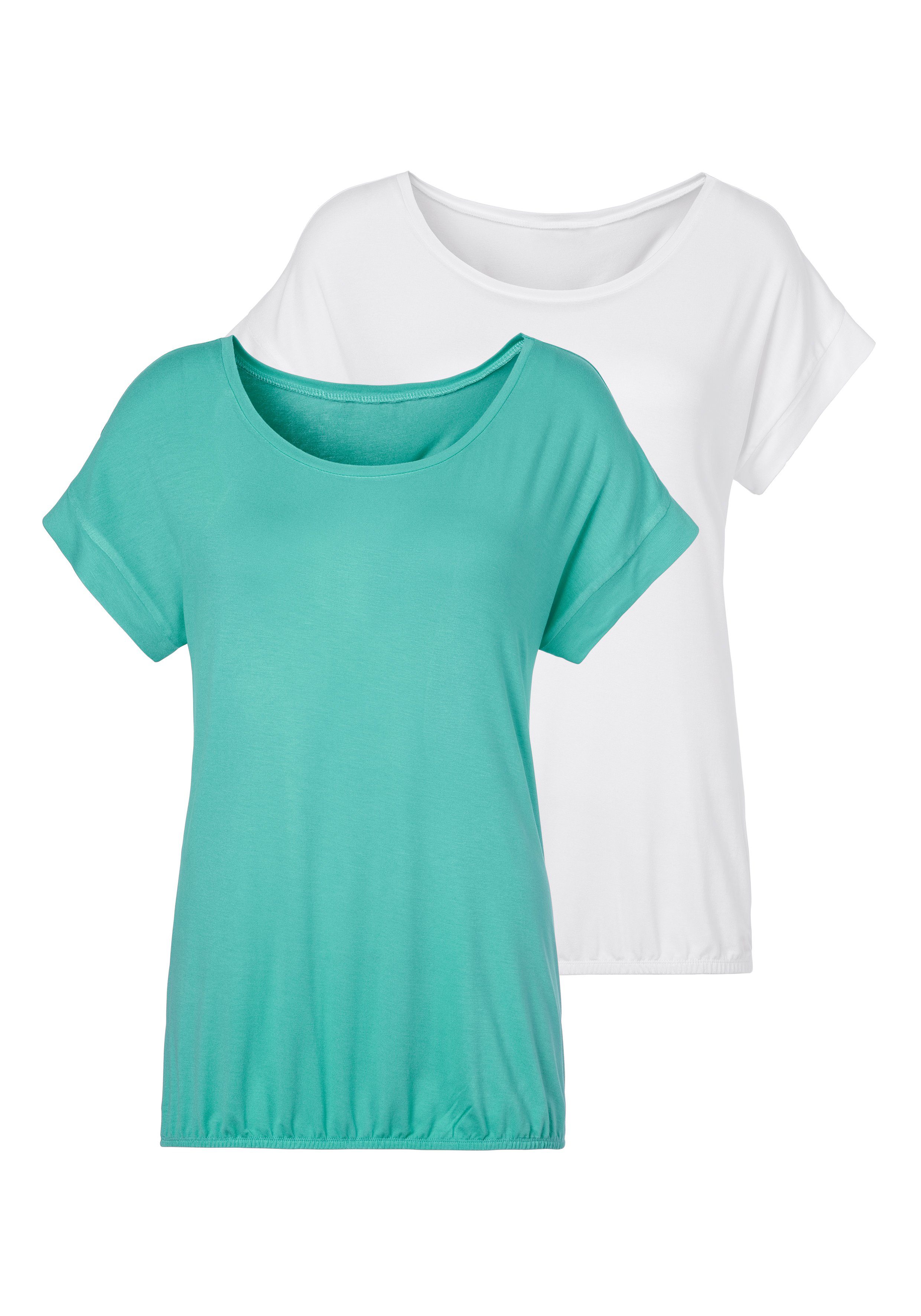 Vivance Kurzarmshirt mit Gummizug im Bund (2er-Pack) aus weichem Viskose-Stretch