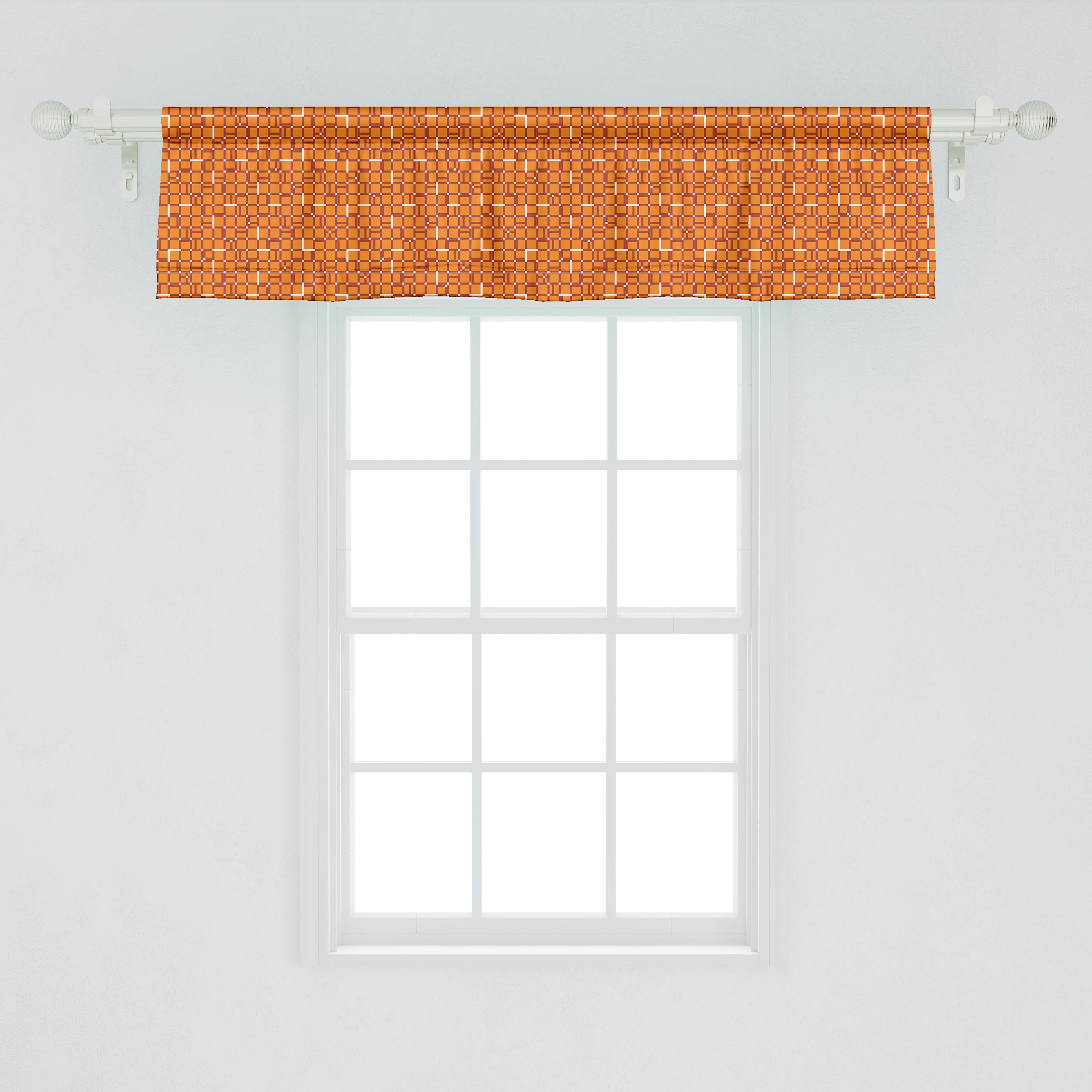 Volant Stangentasche, für mit Quadrate Dekor Schlafzimmer Digitale Geometrisch orange Vorhang Abakuhaus, Küche Scheibengardine Microfaser,
