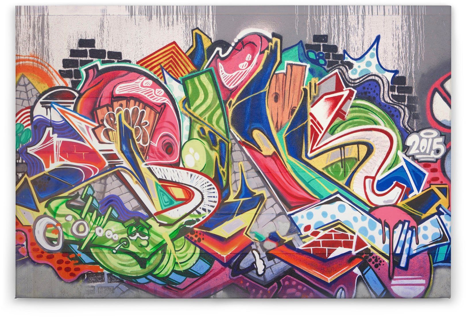 A.S. Création Leinwandbild Graffiti, Gemälde, Kinder, Kunst (1 St), Graffiti Keilrahmen Jugendzimmer Bunt Leinwand-Bild Wohnzimmer modern