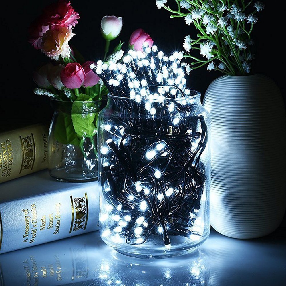 Sunicol LED-Lichterkette 10M-20M Party, Wasserdichte, Modi Lichterkette, Außen, Weihnachten Solar Warmweiß/ Innen, Weiß/Mehrfarbig 8 Beleuchtung, für Hochzeit