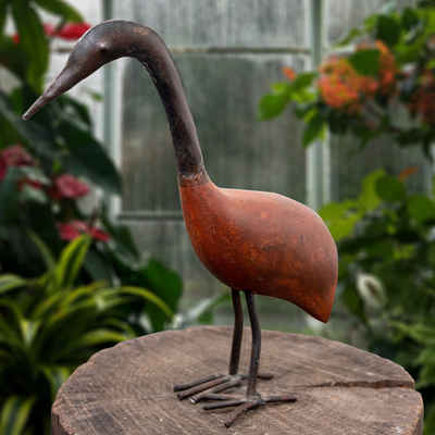 Antikas Dekofigur Vogelfigur, S, Gartenfigur, Metallfigur, Kranich, Tierfiguren, - 24 cm