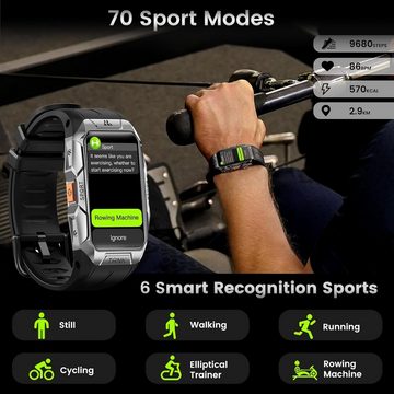 KOSPET Smartwatch (1,47 Zoll, Android iOS), Herren wasserdicht herzfrequenzmesser schrittzähler aktivitätstracker