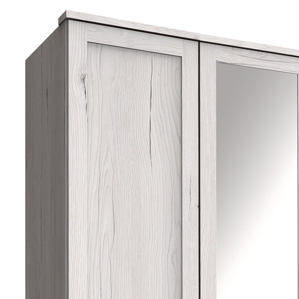 Holzwerkstoff, Spiegel, mit stellbar Modern Optik viel 4-türig, aus Stylefy Design, Clara Bianco Drehtürenschrank (Kleiderschrank, Stauraum, variabel Eiche Mehrzweckschrank)