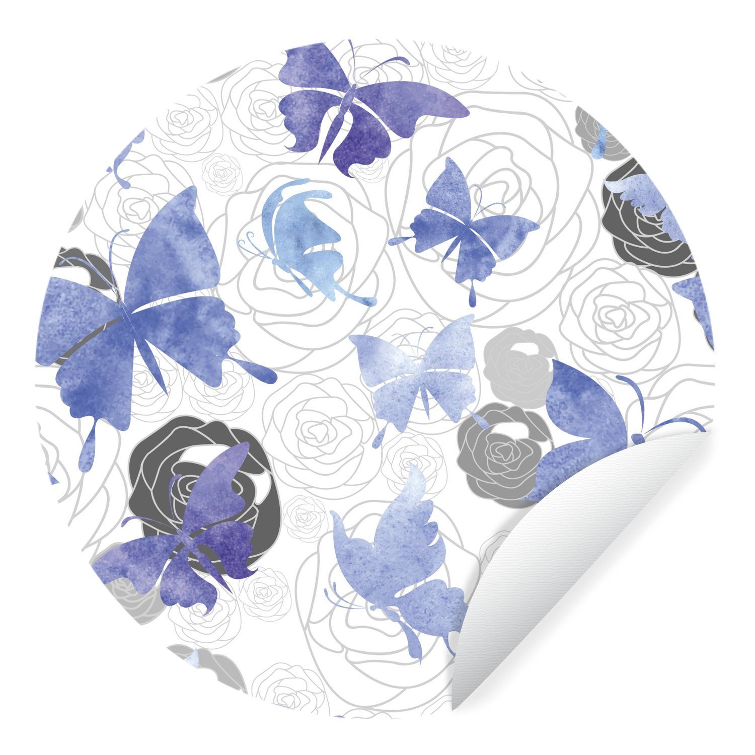 MuchoWow Wandsticker Schmetterling - Aquarell - Blau (1 St), Tapetenkreis für Kinderzimmer, Tapetenaufkleber, Rund, Wohnzimmer