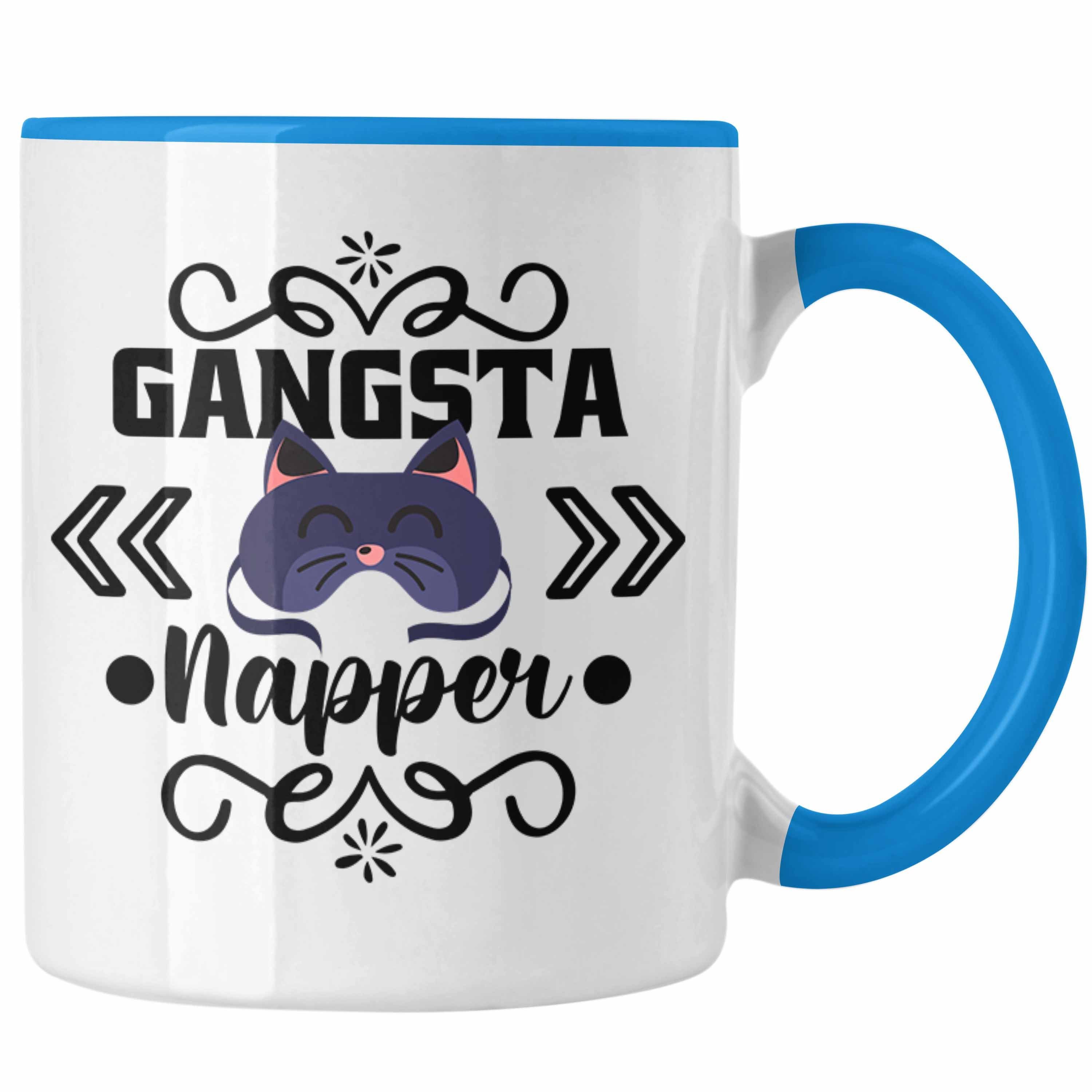 Trendation Tasse Trendation - Gangsta Napper Tasse Geschenk Lustige Geschenkidee Frauen Mädchen Nap Katze Blau
