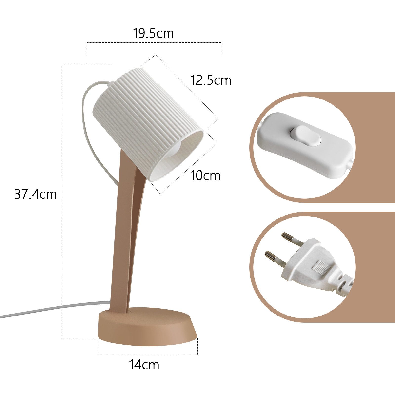 Nettlife Nachttischlampe 2er Set Tischlampe schlafzimmer mit Kabel Kleine E14 Moderne, LED wechselbar, Landhausstil Tischlampen für Esstisch Schlafzimmer Wohnzi – Bild 4 von 5