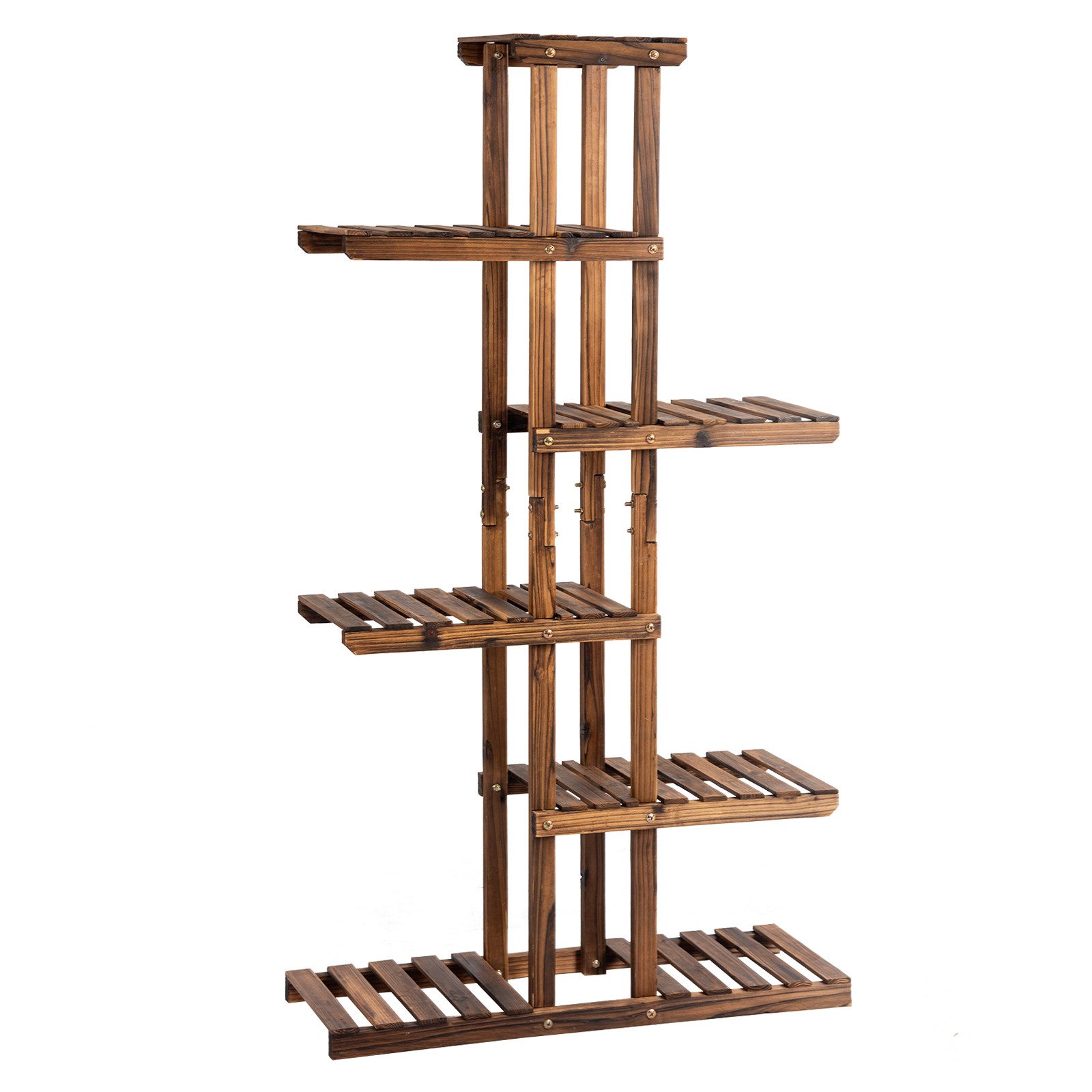 COSTWAY Nachttisch, 6-stöckiges Pflanzenregal, 75x25x140cm, Tannenholz
