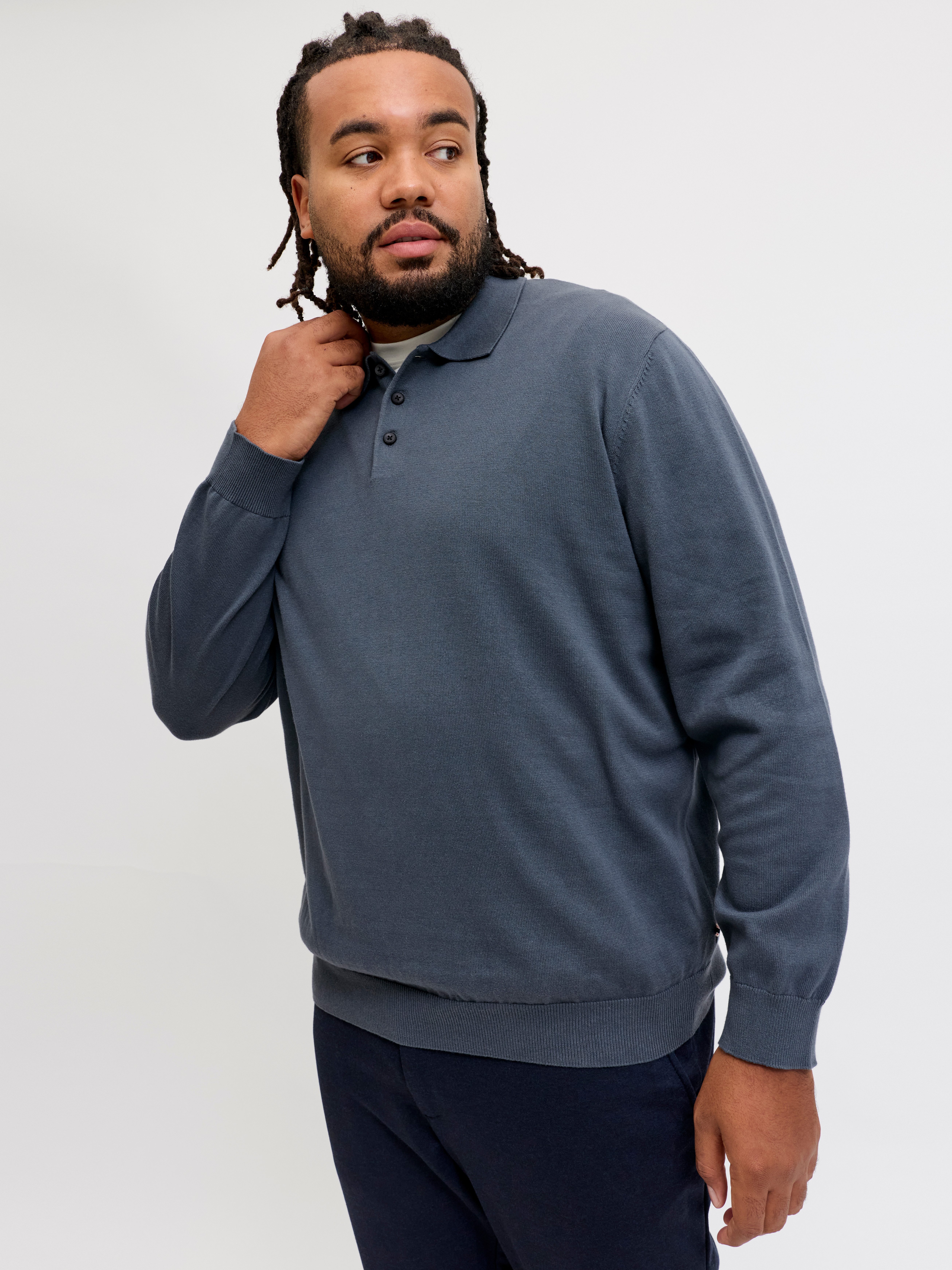 Jack & Jones PlusSize Polokragenpullover JJEBASIC KNIT LS POLO SN PLS Baumwolle, regular fit