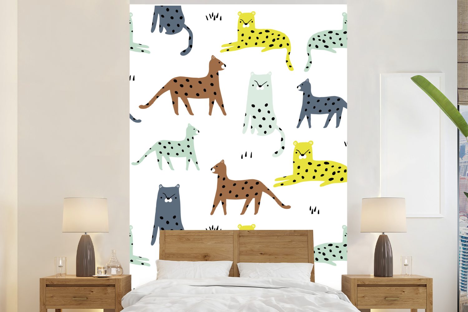 MuchoWow Fototapete Katze - Dschungel - Farben, Matt, bedruckt, (3 St), Montagefertig Vinyl Tapete für Wohnzimmer, Wandtapete