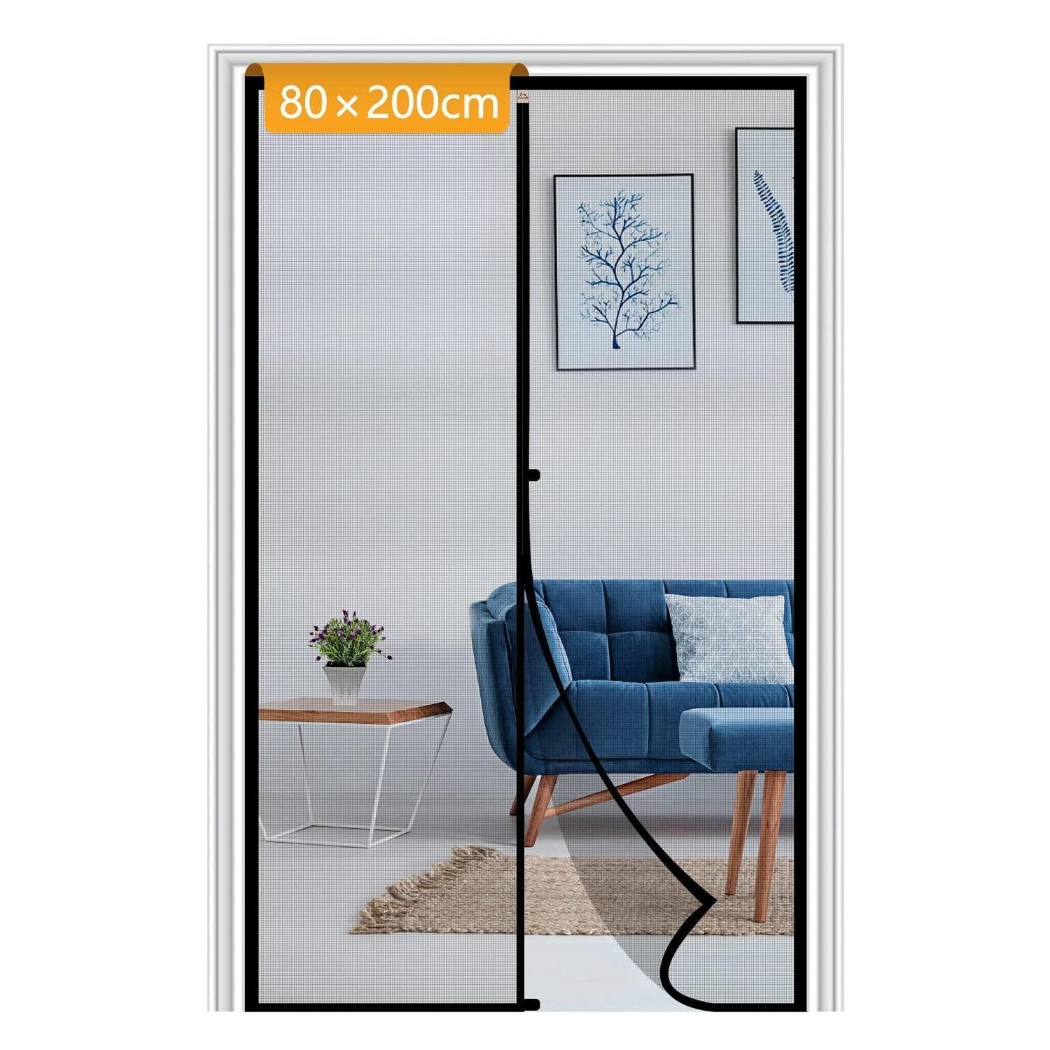 LuxusKollektion Insektenschutz-Tür Fliegengitter Balkontür Magnet Insektenschutz 80×200cm Schwarz