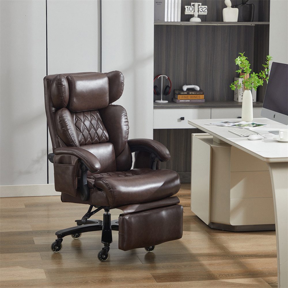 OKWISH Bürostuhl Chefsessel mit Massage- und Heizfunktion (mit 360° drehbar, verstellbare Rückenlehne, Kunstleder, Fußstütze, 1 St), mit Massage