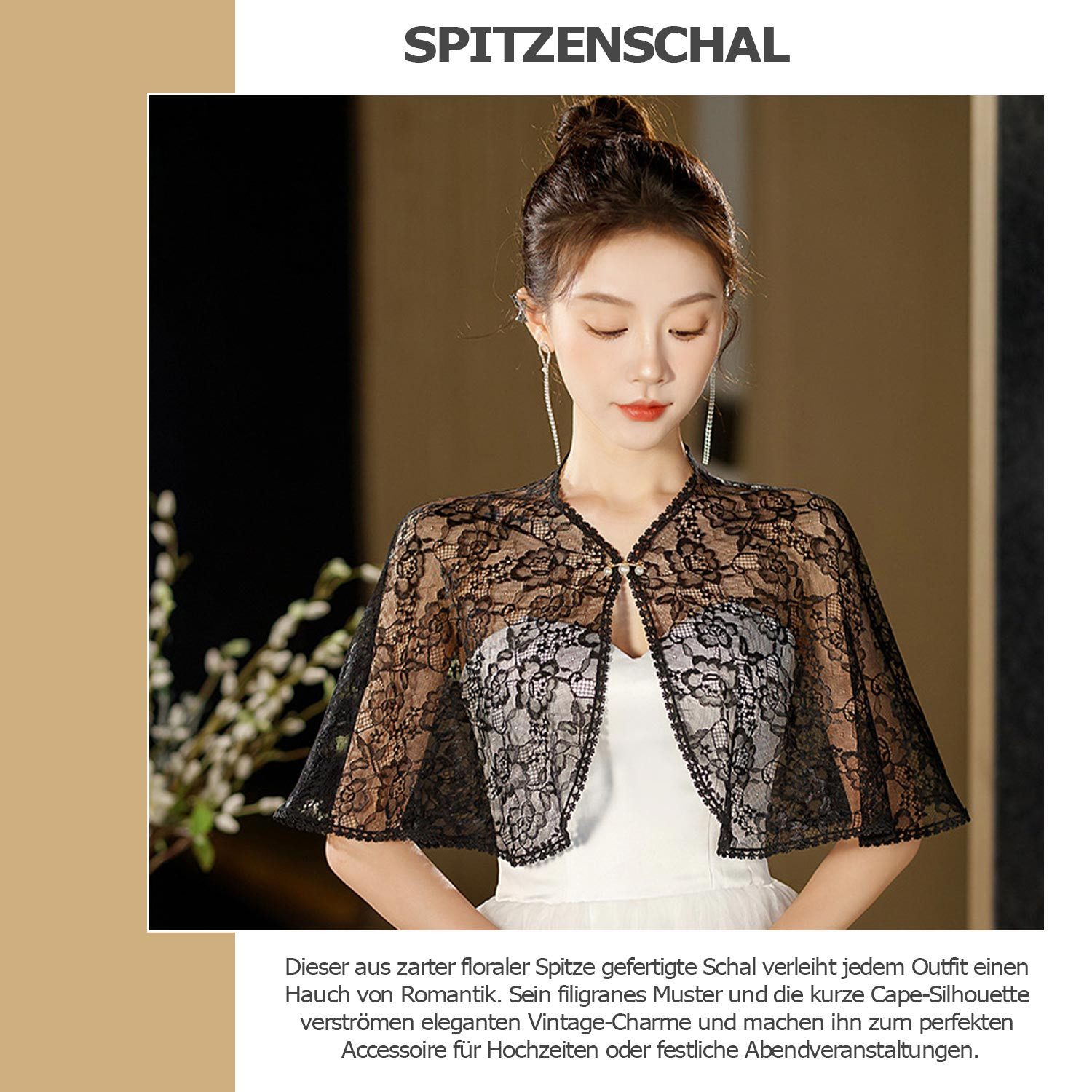 Refttenw Poncho Bolero Jacke Damen Jäckchen,Spitzen Bolero Strickjacke,Cardigan