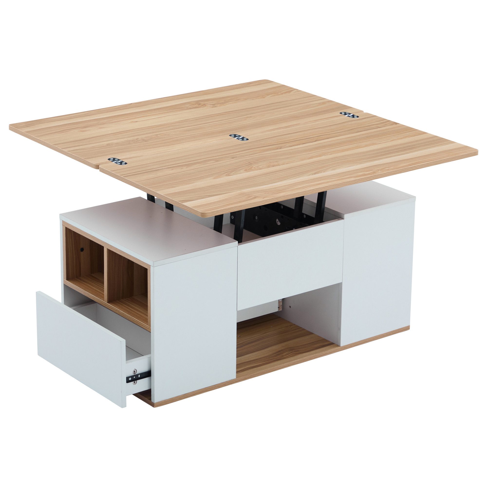 KLAM HOME Couchtisch Höhenverstellbarer 2-in-1 Couchtisch, Weiß/Holz mit 2 günstig online kaufen