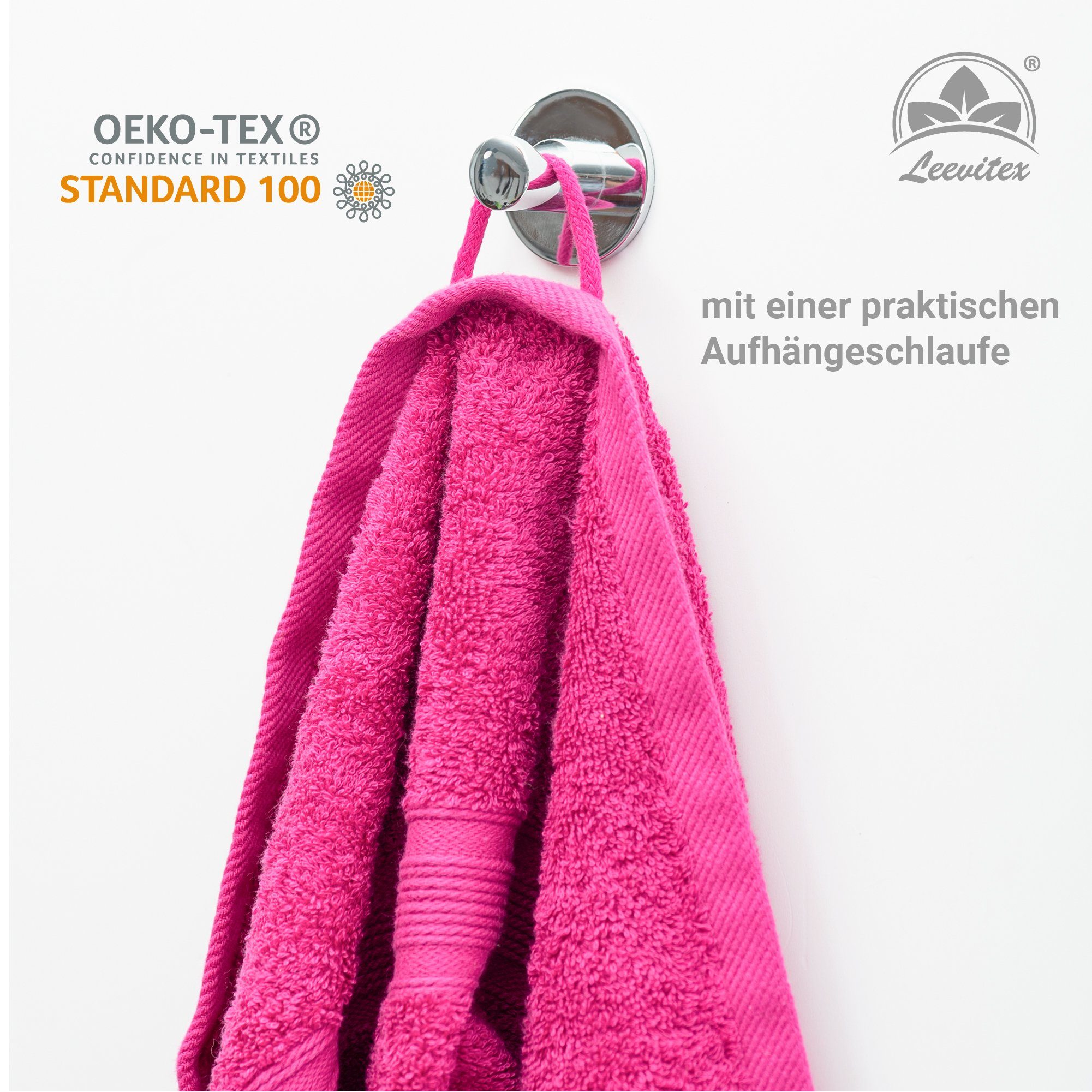 Magenta Set, Pink verarbeitet 4er x leevitex® hochwertig fusselfrei Handtuch / 100 & Frottee 50 cm,