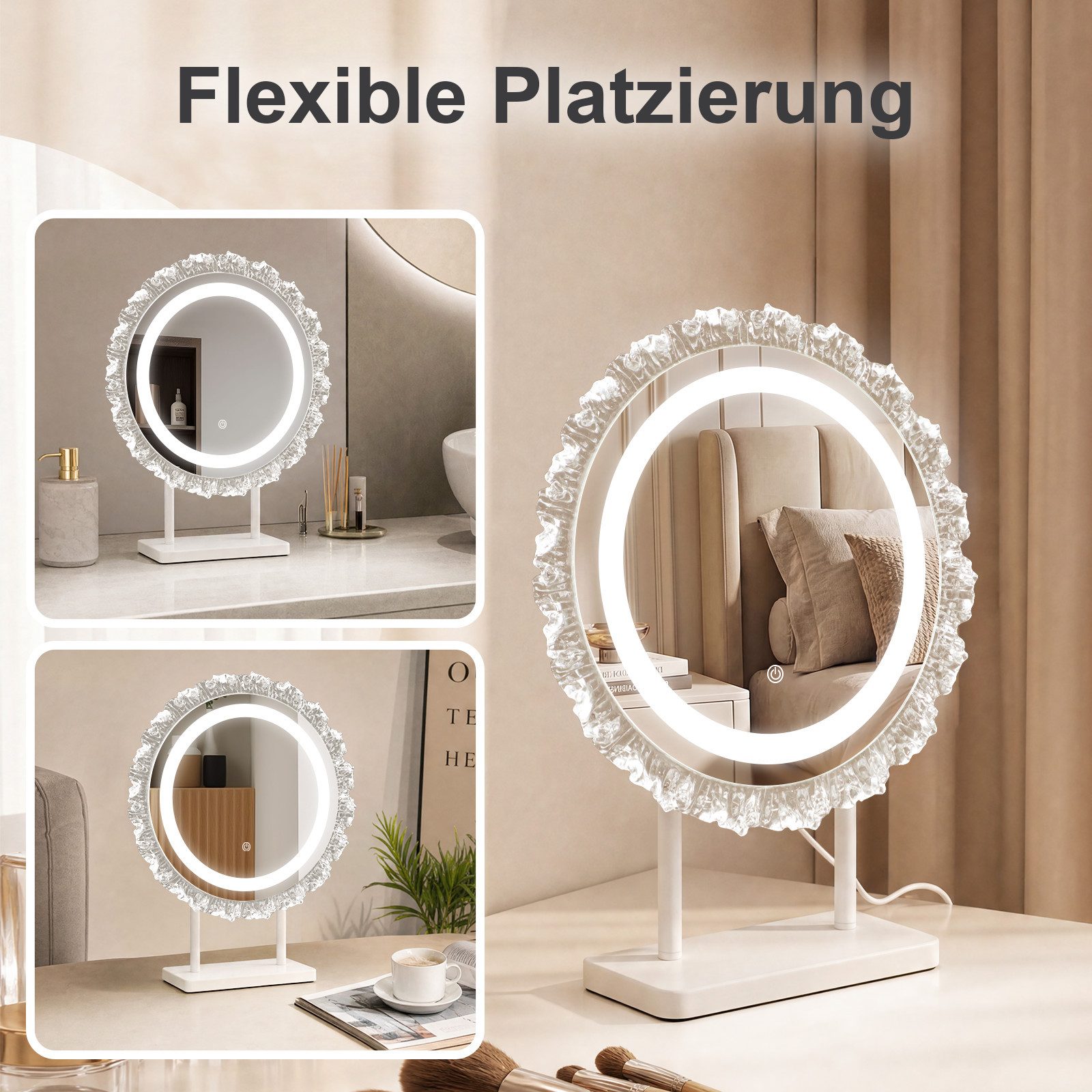Nettlife Schminkspiegel LED Rund 30/40cm Hollywood Spiegel Beleuchtung 3-Farben-Licht, Verstellbarer USB-Kosmetikspiegel für den Schminktisch