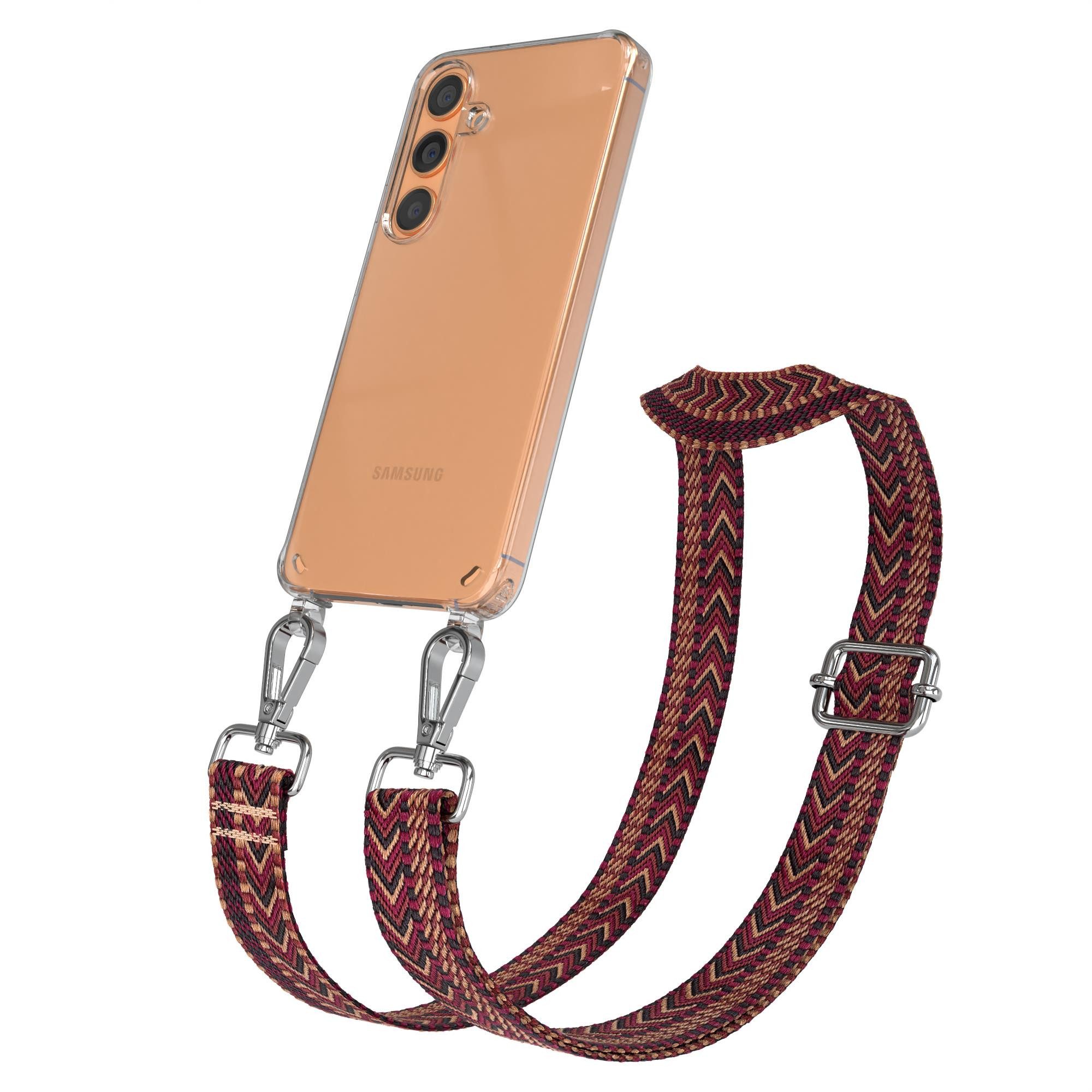 EAZY CASE Handykette Boho Umhängeband für Samsung Galaxy S24 6,2 Zoll, dünner Riemen Silikon Hülle zum Umhängen Umhängetasche schmal Etui Rot
