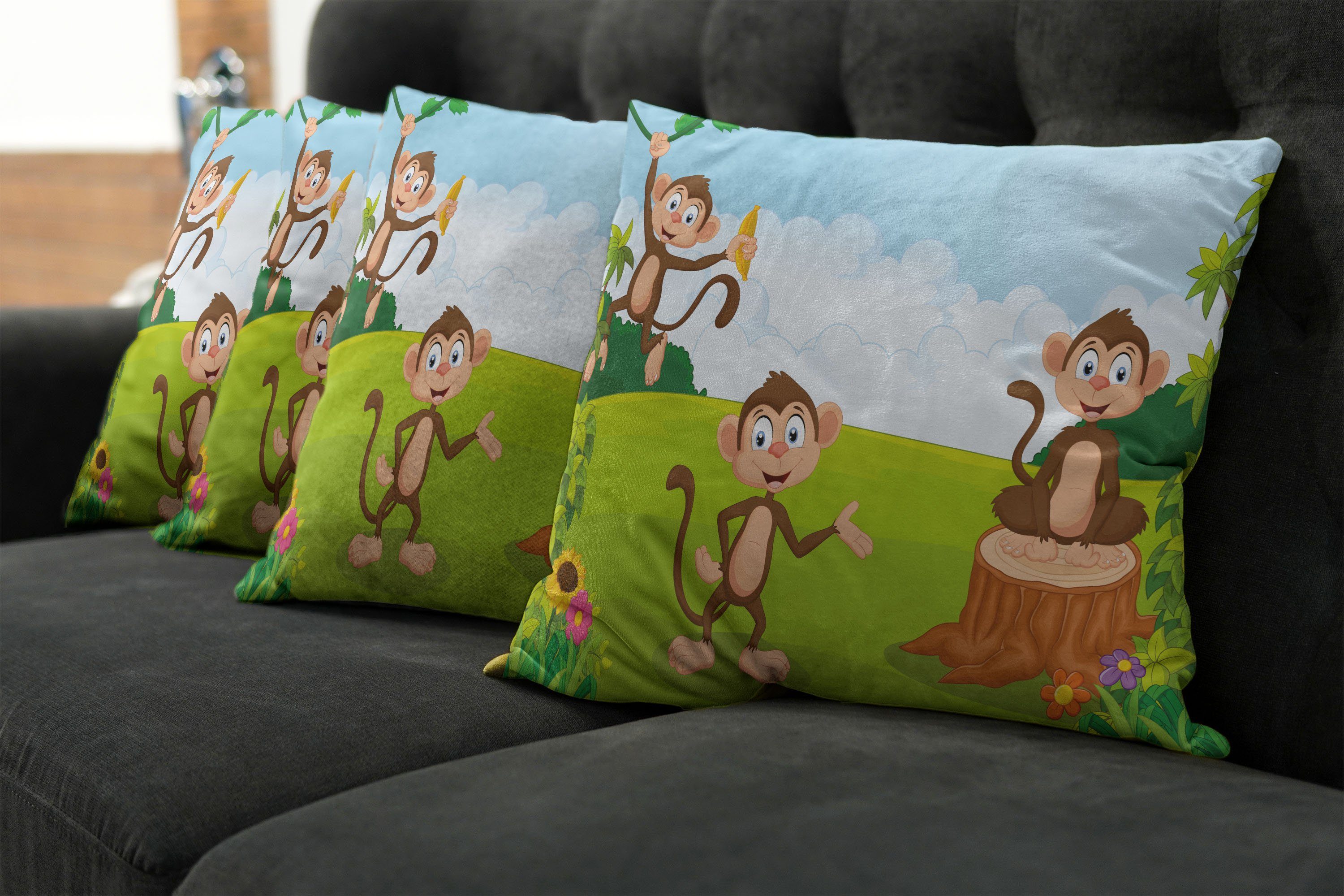 Kissenbezüge Modern Accent Doppelseitiger (4 Safari Stück), 3 Abakuhaus Kindergarten Monkeys Digitaldruck