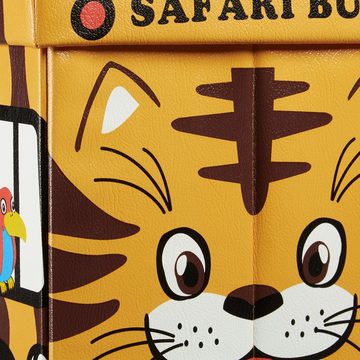relaxdays Spielzeugtruhe Faltbare Spielzeugkiste mit Stauraum, Safari Bus