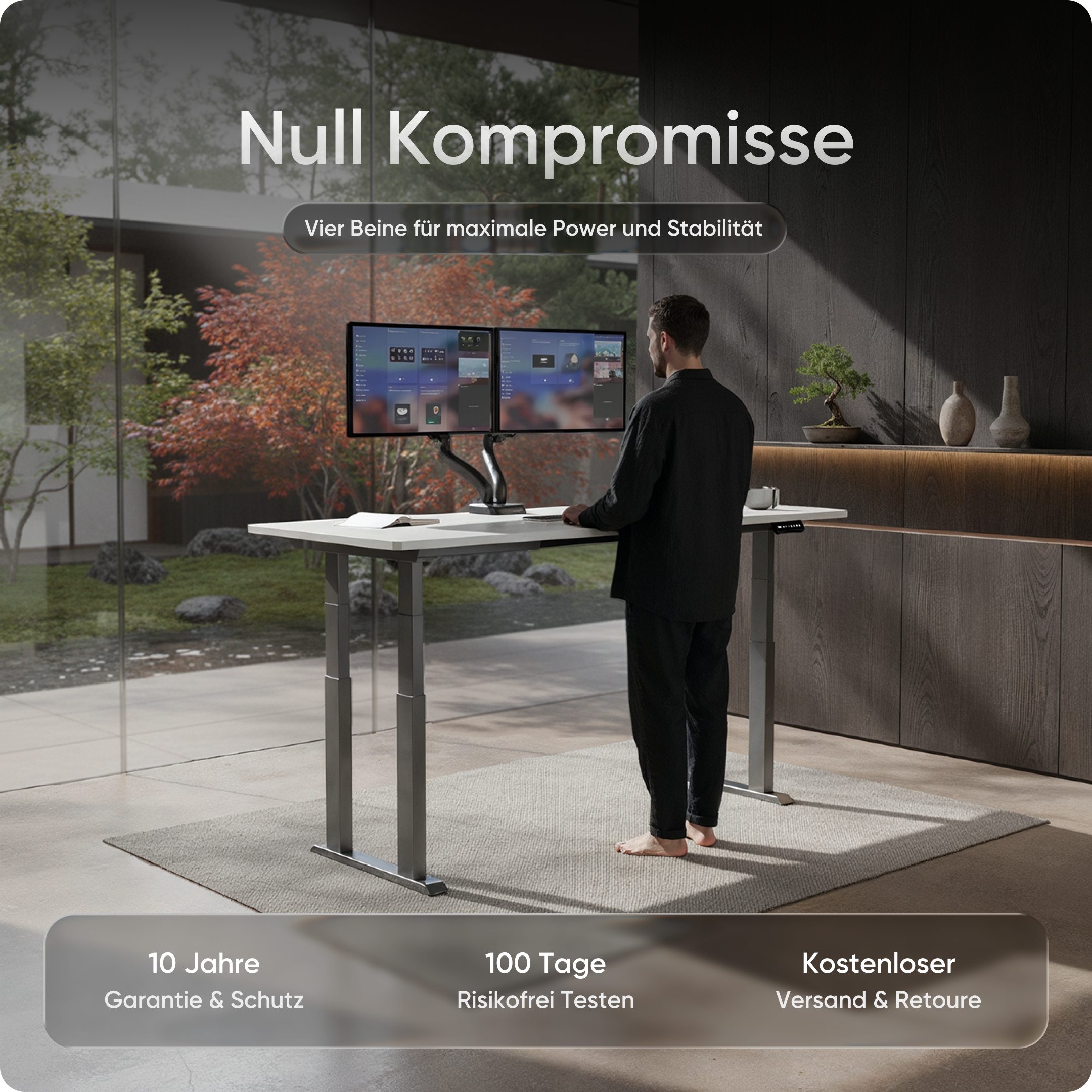DESKSPACE Schreibtisch TITAN Elektrisch höhenverstellbar mit leisem Dual Motor hohe Traglast (Einzelschreibtisch), leiser Motor unter 50 dB, hohe Tragfähigkeit bis 200 kg