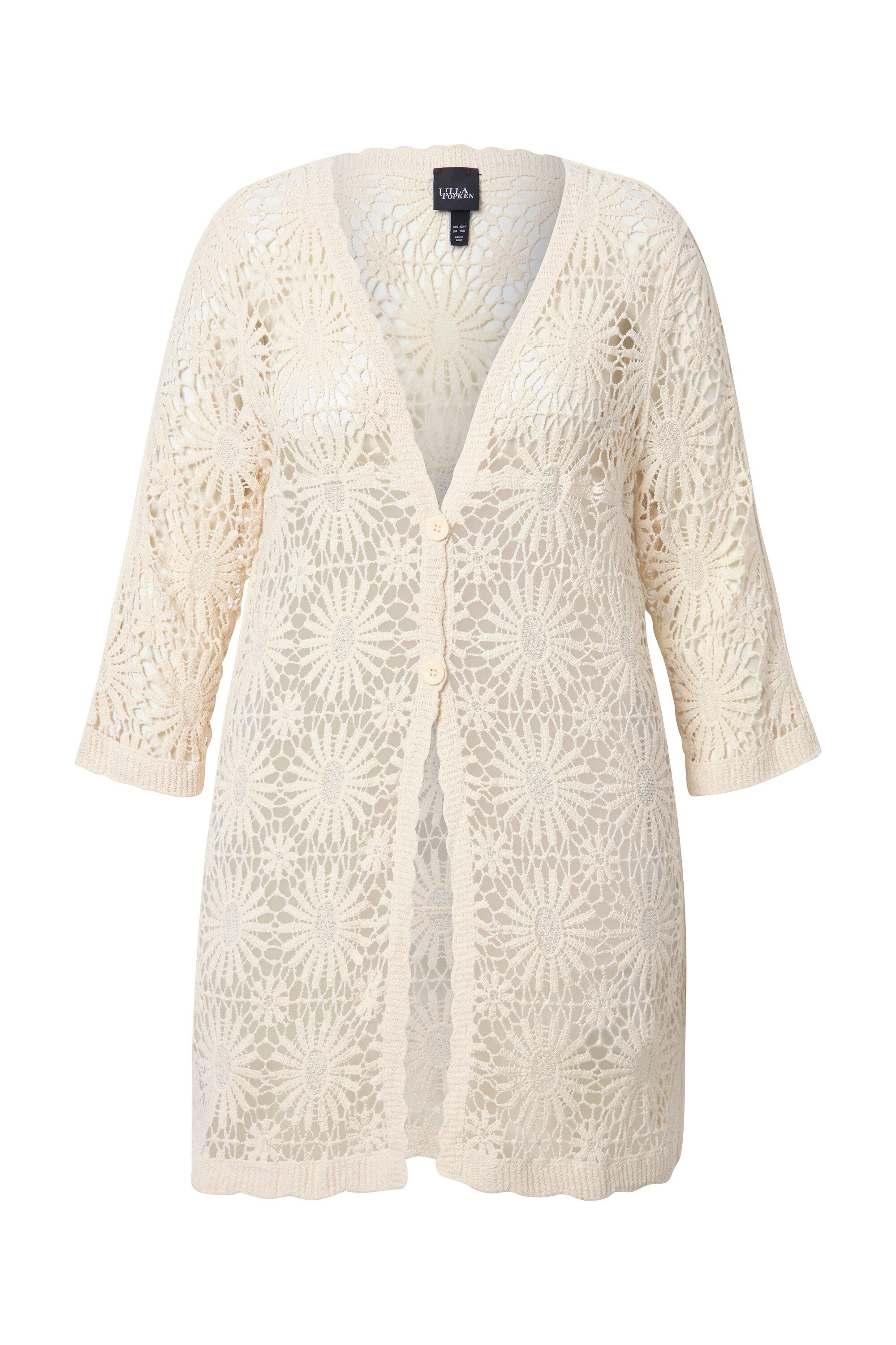 Ulla Popken Strickjacke Strickjacke Blüten Wellenkanten V-Ausschnitt