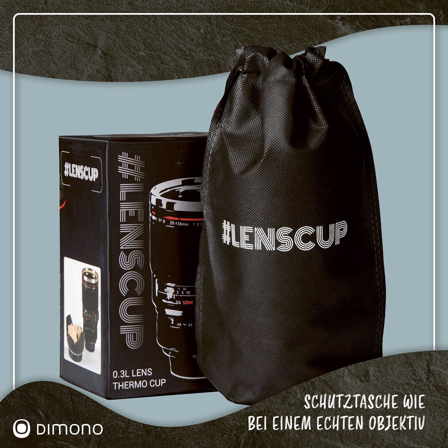 Goods+Gadgets Tasse Kamera Objektiv Thermobecher – Kaffee-Tasse für Fotografen & unterwegs, Edelstahl, Kaffee to-go Becher 300 ml