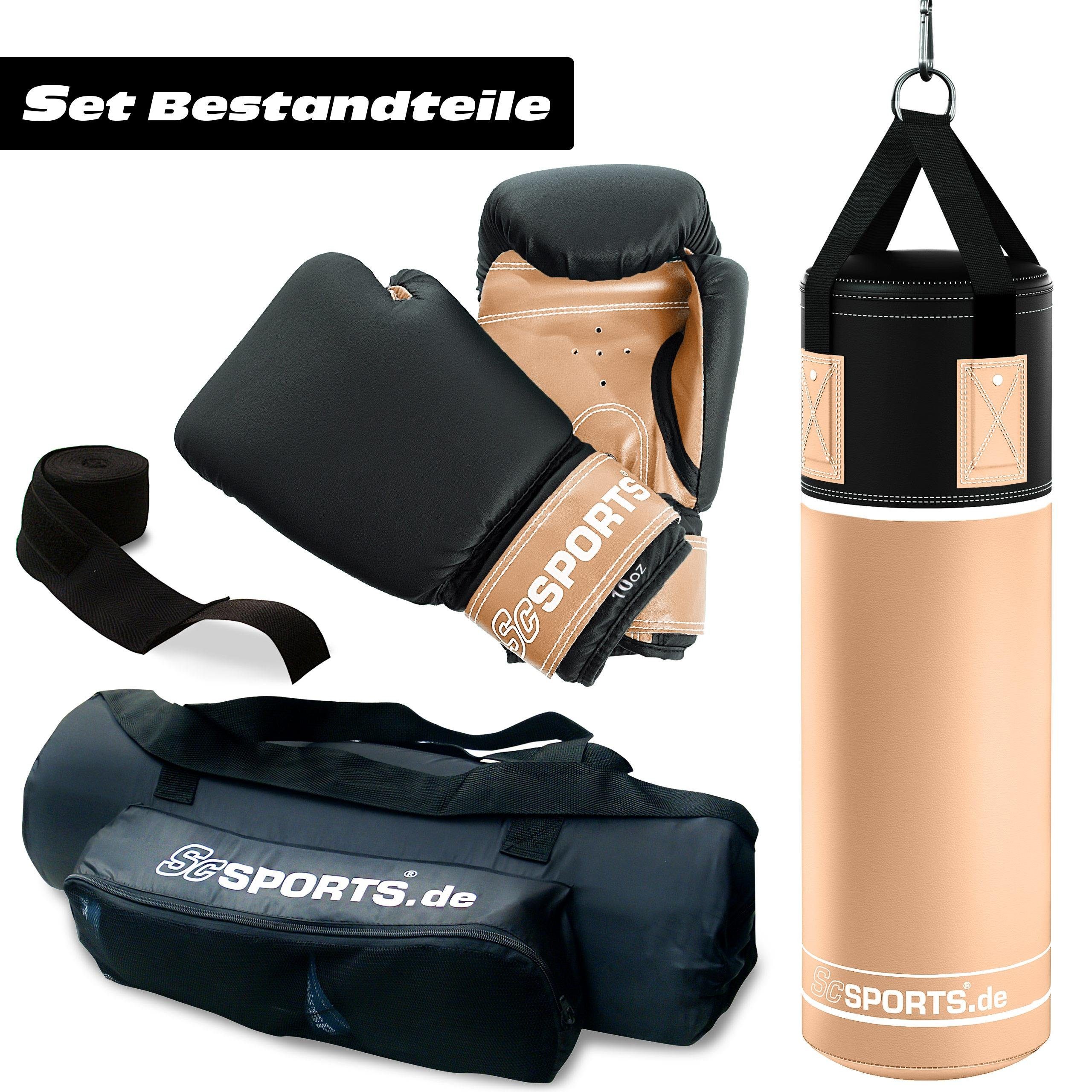 ScSPORTS® Boxsack Boxsack Set mit 12kg, Nylongurt - Gefüllt, Bandagen, Boxhandschuhen
